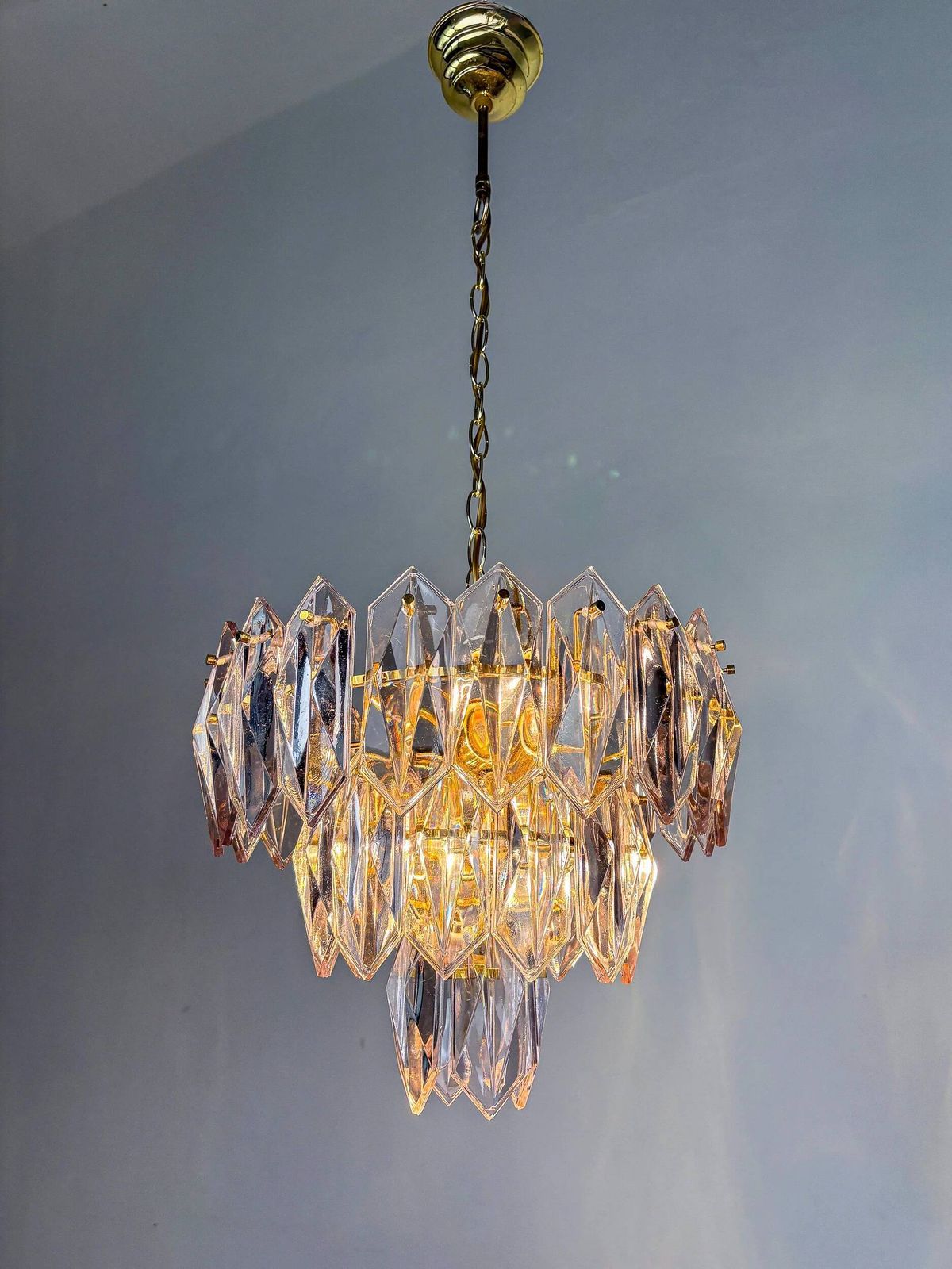 Jt Kalmar Chandelier Cut Glass 3 Tiers Austria 1970s photo vinterior