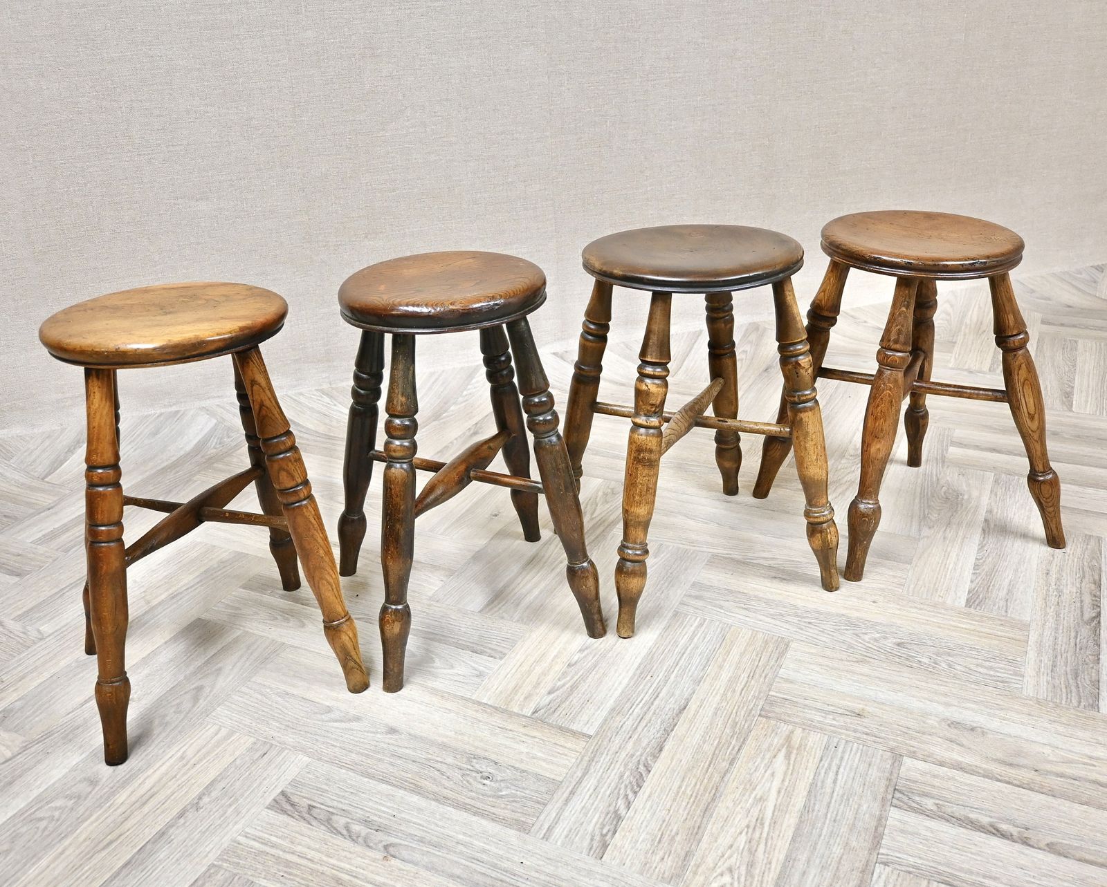 4 X Antique Windsor Bar Stools With Elm Seats photo furniture