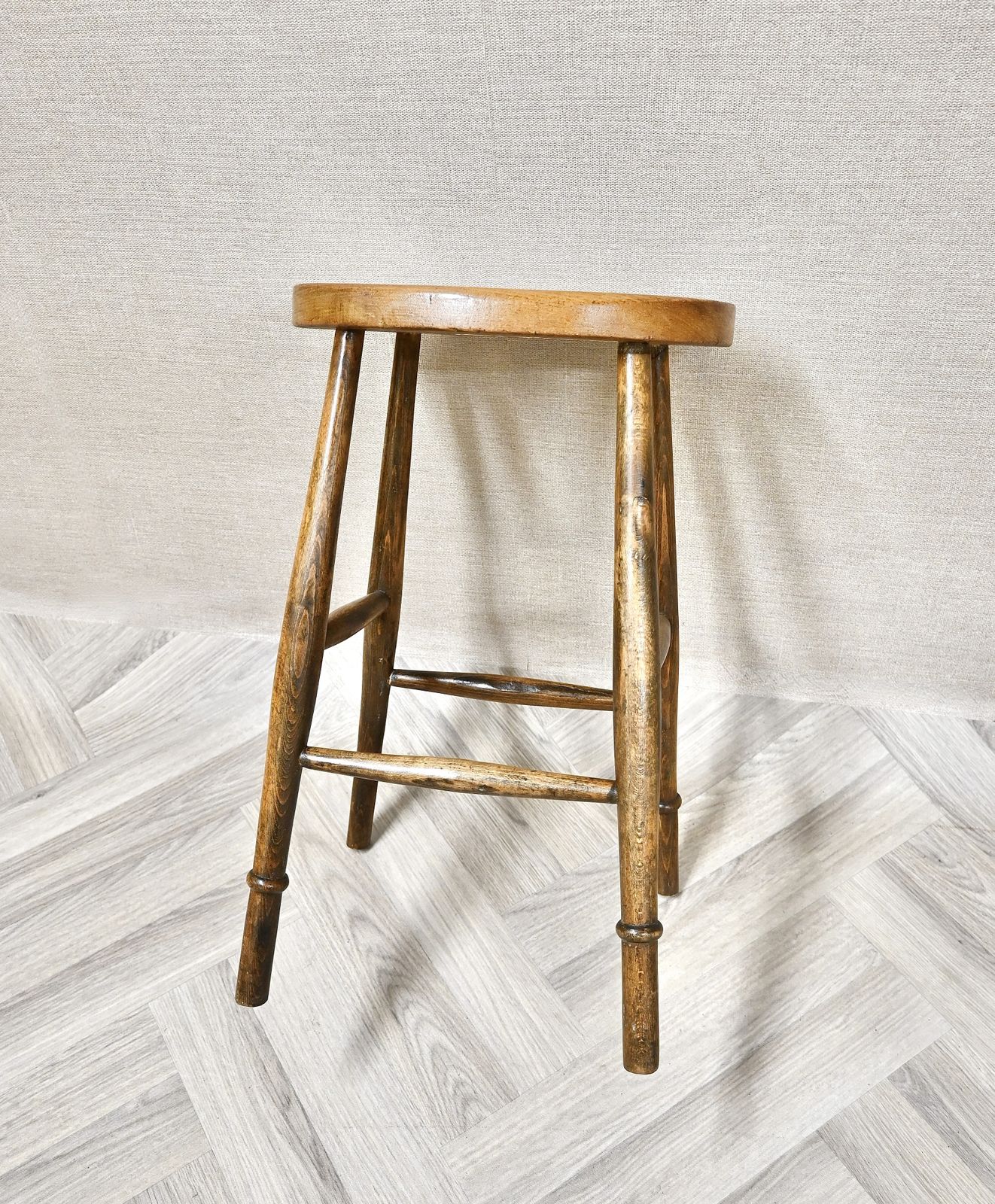 Tall Oval Seated Antique Country Stool photo for sale