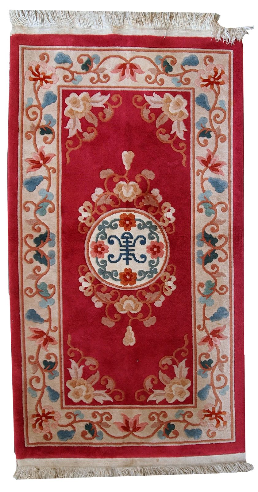 Tapis chinois Art déco en laine, fait main - 2,5' x 4,5', années 1970