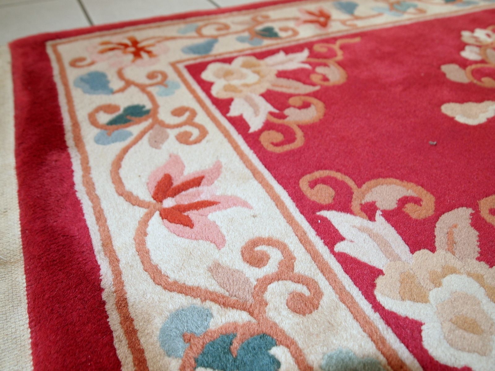 Textiles Tapis chinois Art déco en laine, fait main - 2,5' x 4,5', années 1970 photo