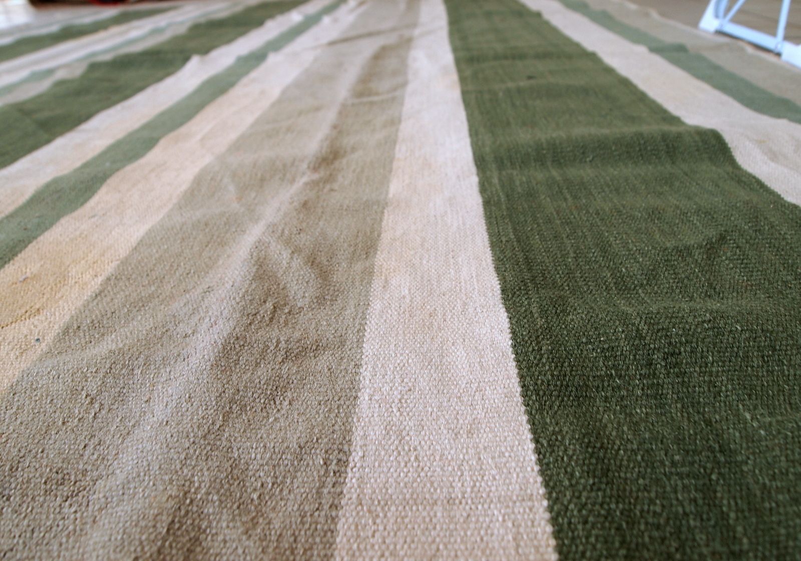 photo for sale Tapis Dhurri kilim indien d'époque, fait main, 5.4' x 7.8', rayures, années 1930