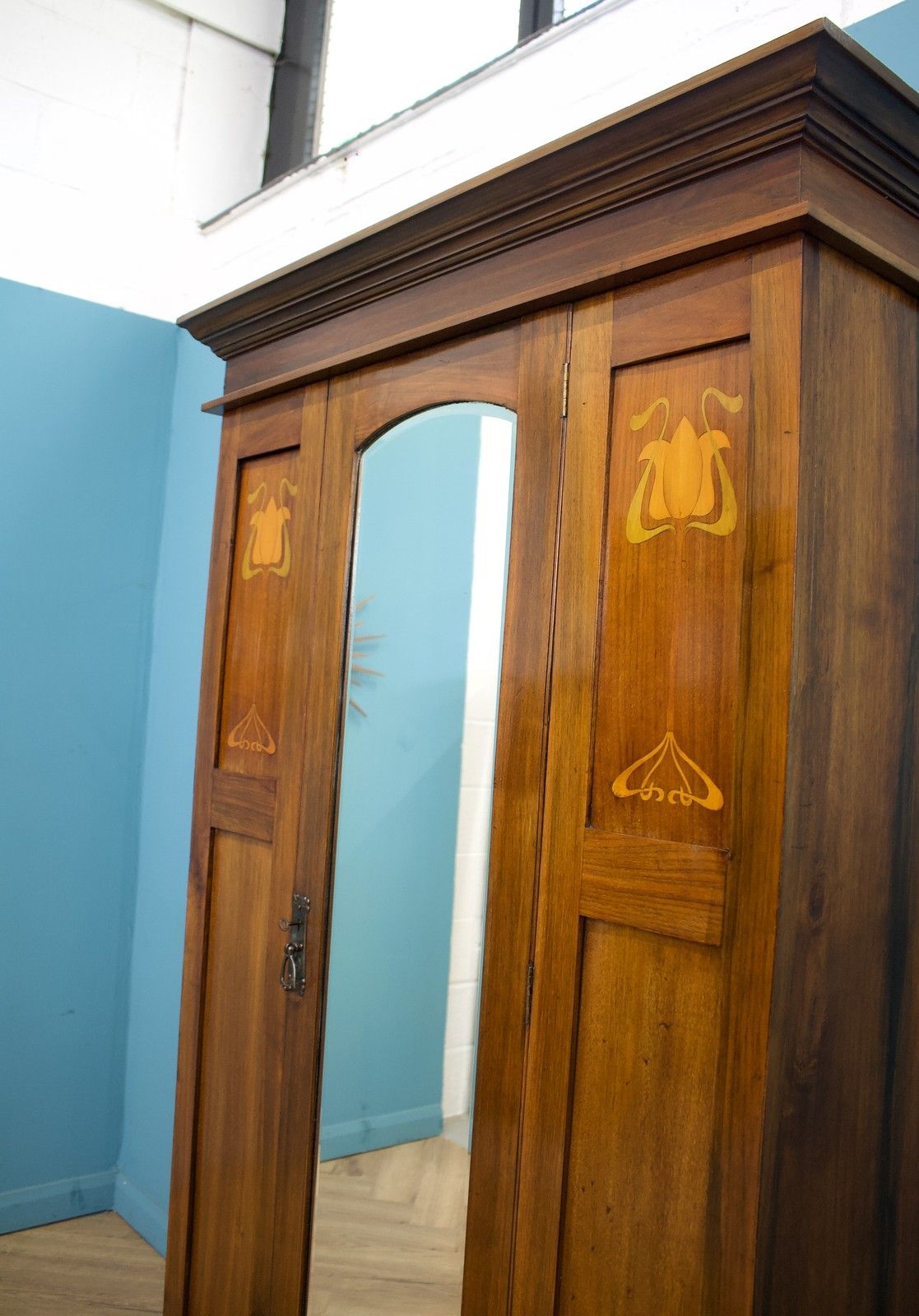 Antique Art Nouveau Mahogany Wardrobe Hall Cupboard, 1900s #1789 photo vinterior