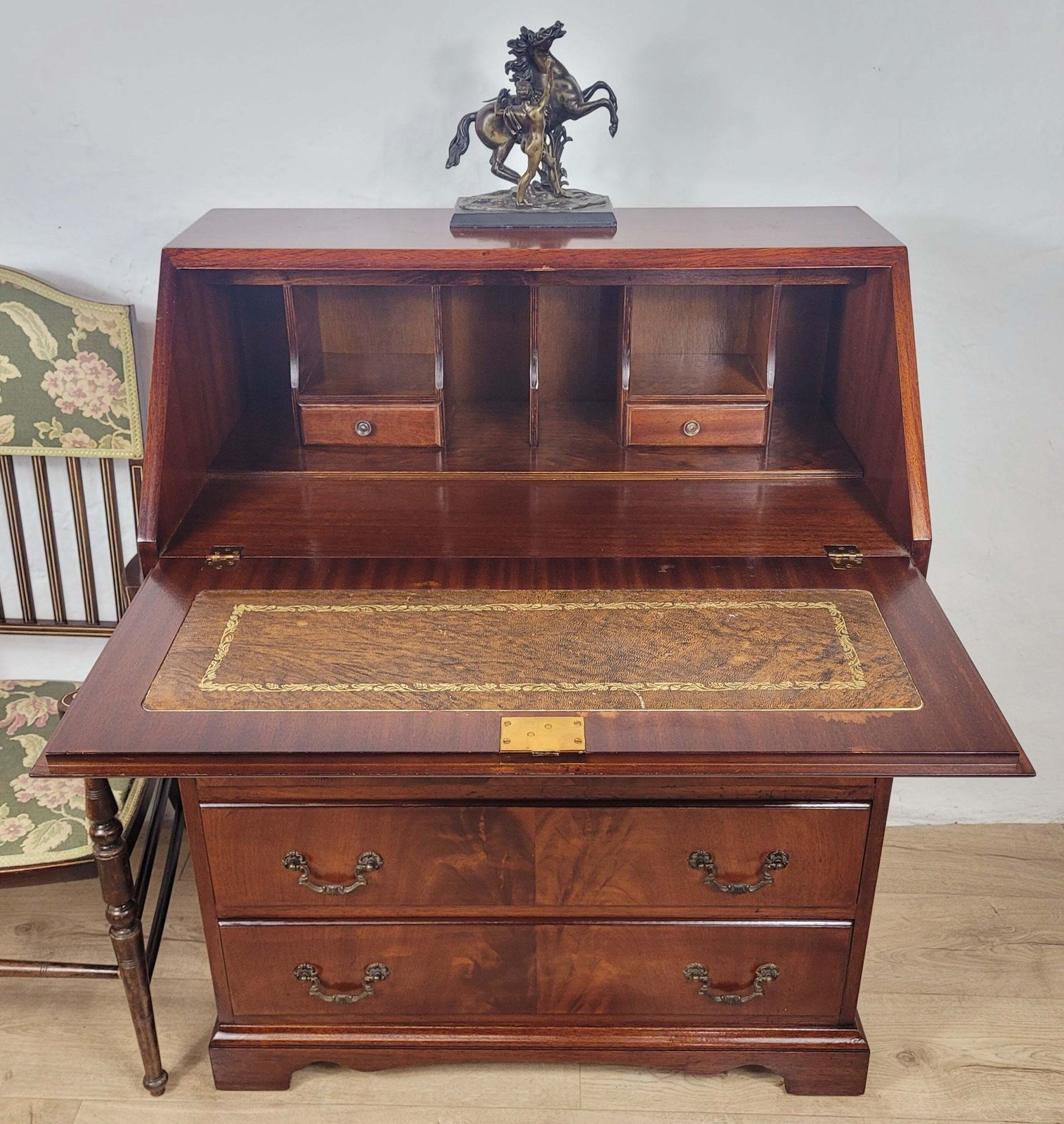 Vintage Writing Bureau Desk Lock & Key Mid Century Mahogany photo furniture