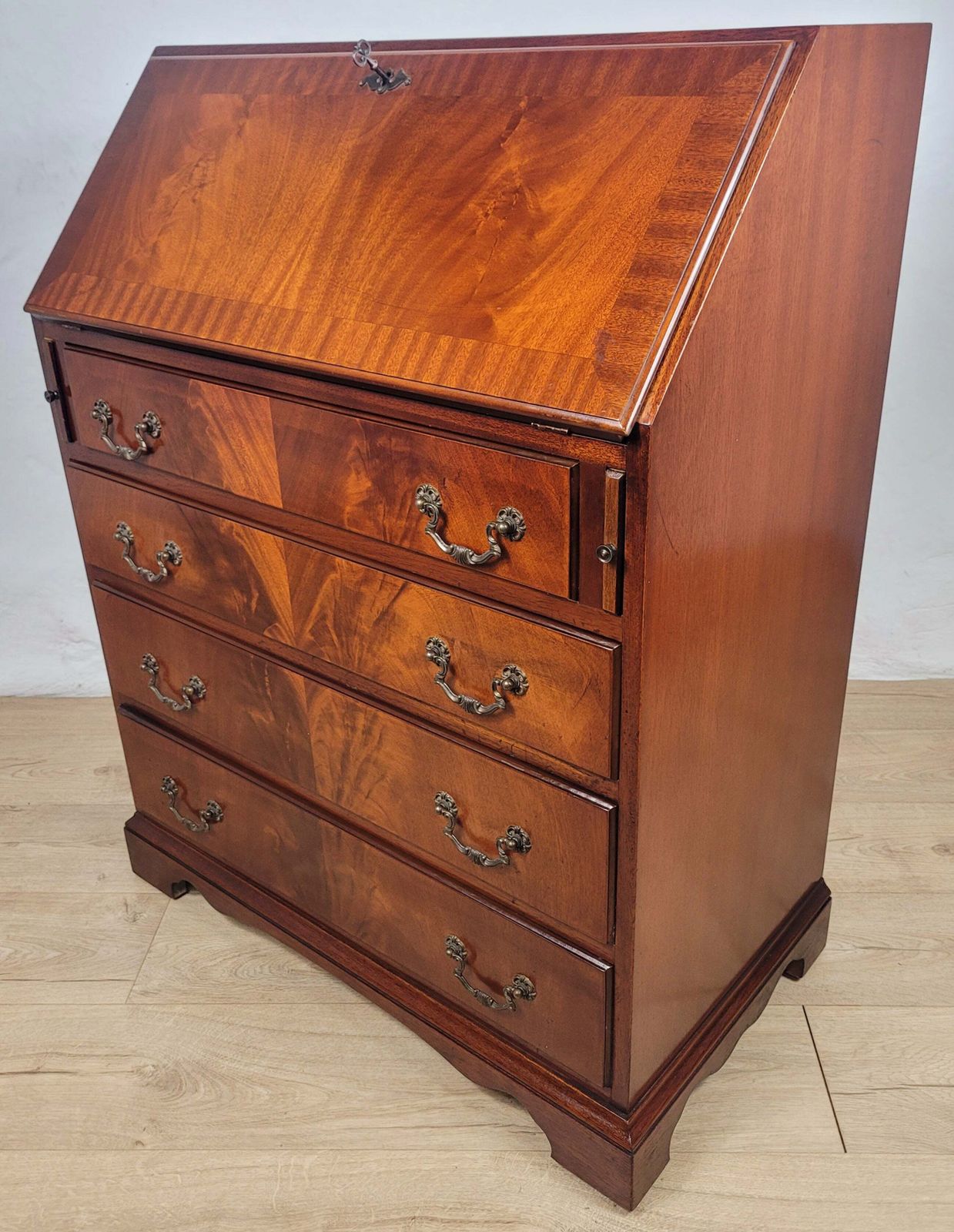Vintage Writing Bureau Desk Lock & Key Mid Century Mahogany photo Furniture