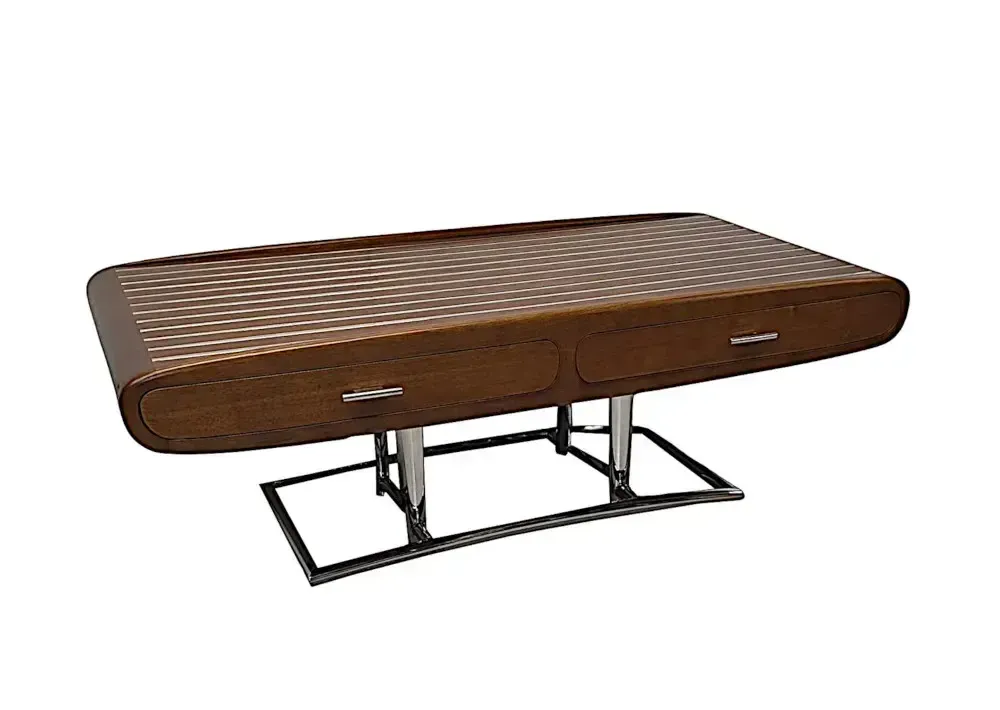 A Stunning Mid Century Design Walnut And Chrome Coffee Table With Four Drawers