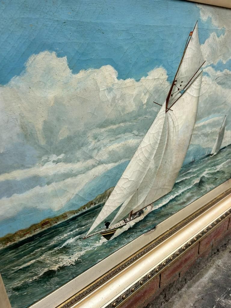 photo vinterior John Greenough American 19th Century Sailing Ship Boats Oil On Canvas Painting