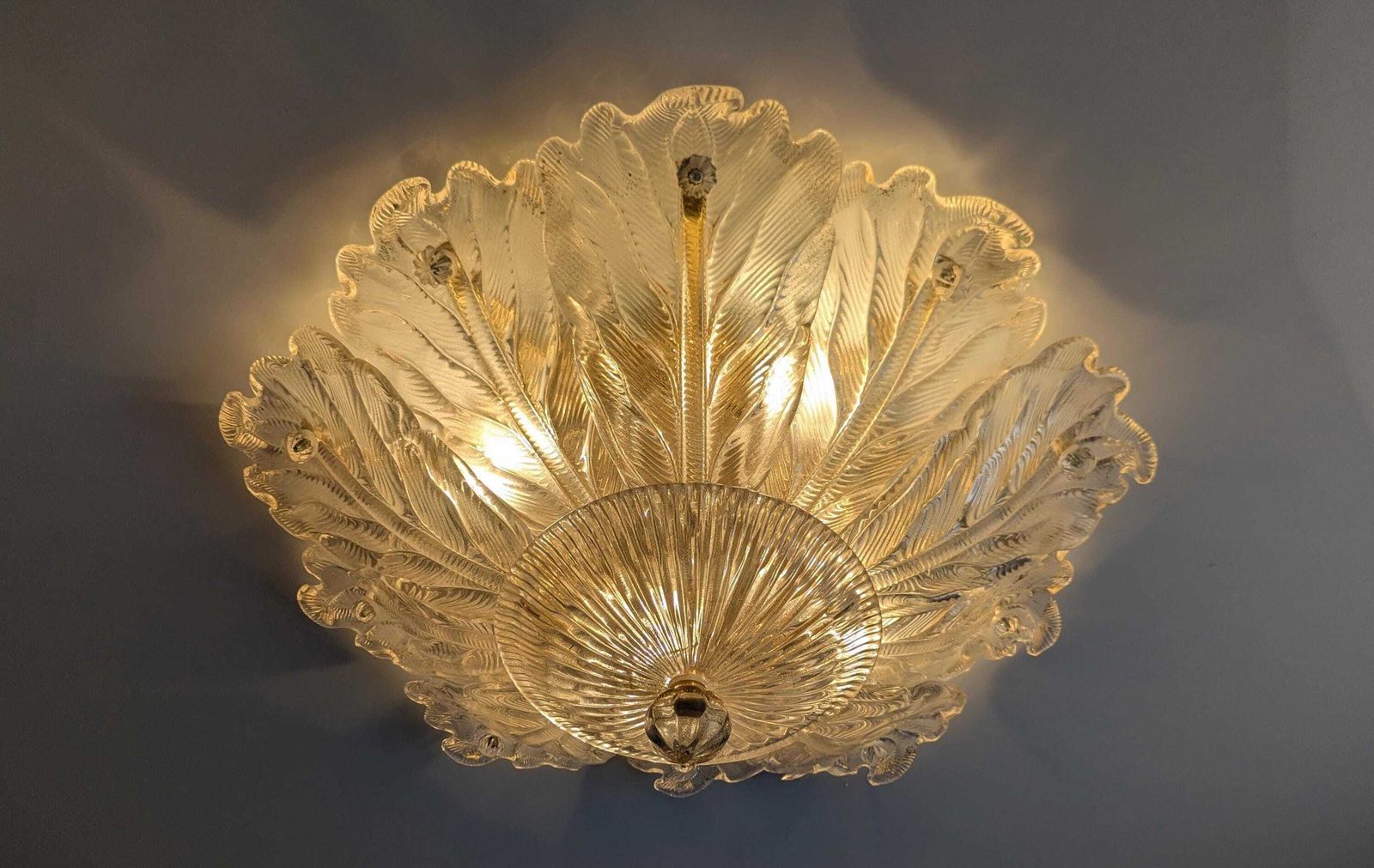 Barovier & Toso Foglia D'oro Recessed Ceiling Lamp, Murano, Italy, 1980s photo Lighting
