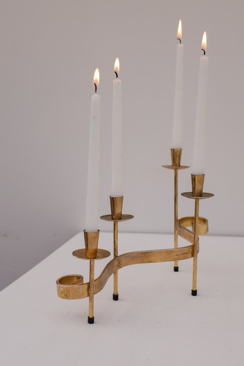 Bougeoirs mid-century modern en métal par Gunnar Ander pour Ystad Metall, Suède, années 1960 photo Décoration
