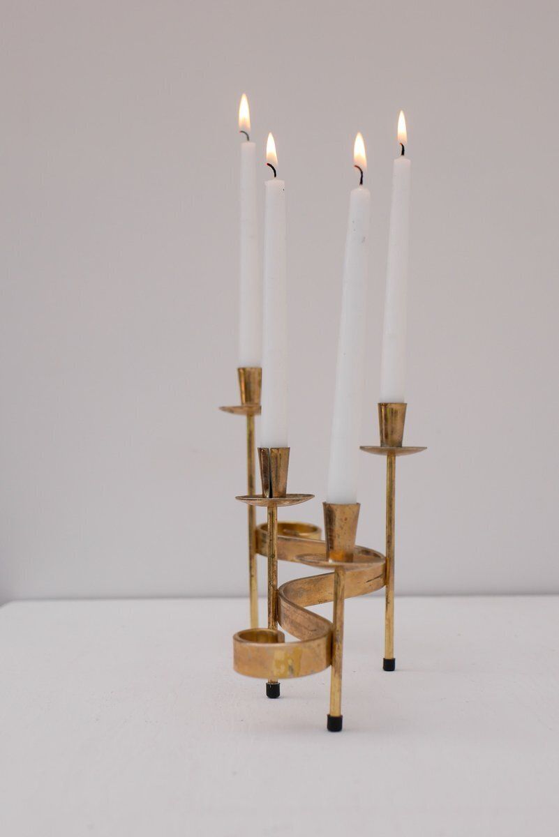 Décoration Bougeoirs mid-century modern en métal par Gunnar Ander pour Ystad Metall, Suède, années 1960 photo