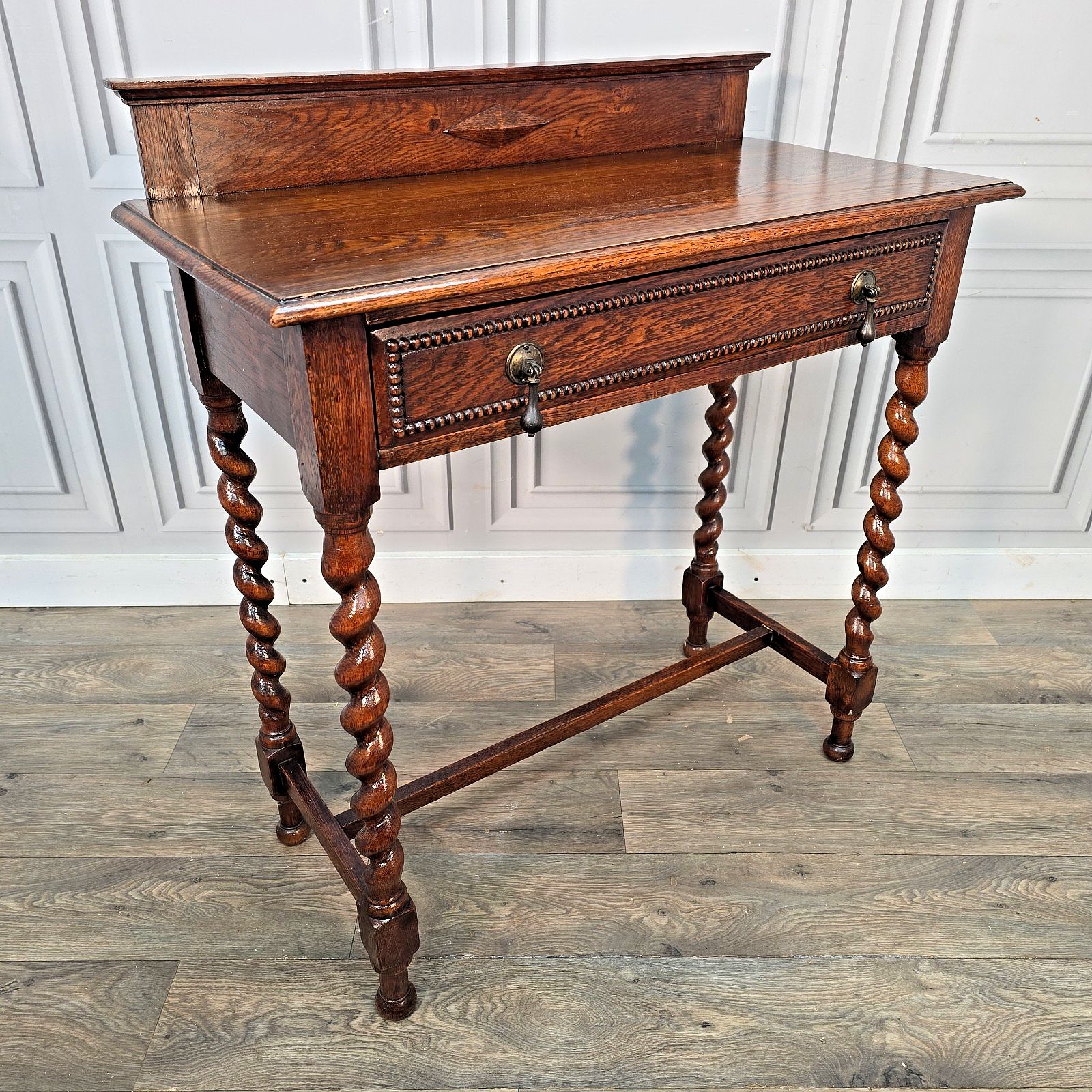 Antique Oak Hall Table Solid Wood Barley Twist Console Side Lamp Jacobean