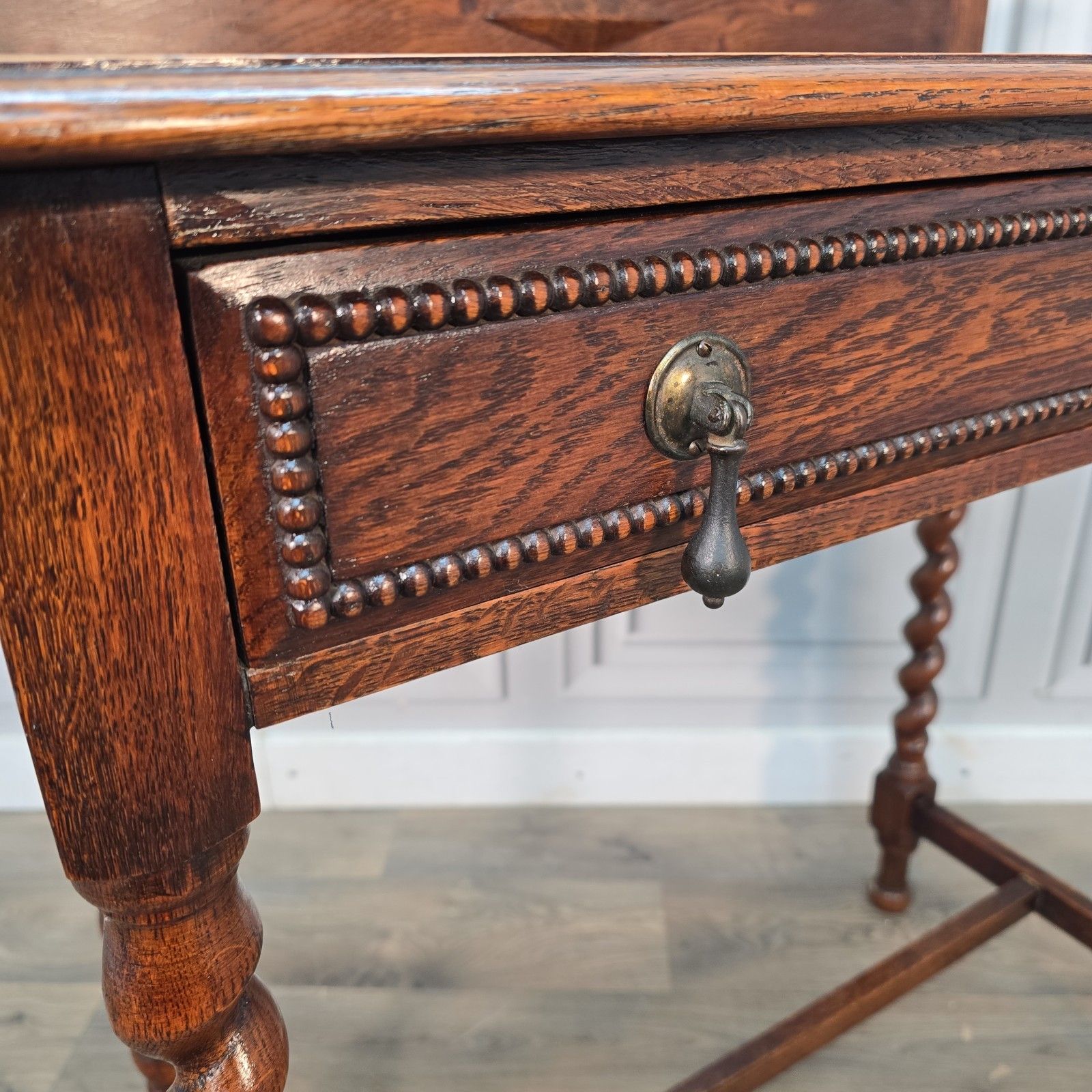Antique Oak Hall Table Solid Wood Barley Twist Console Side Lamp Jacobean photo 430.0
