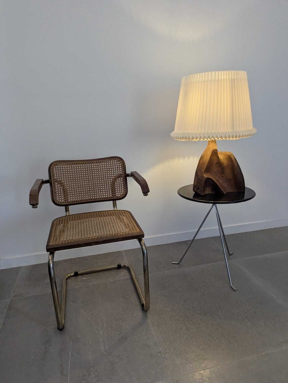 Lampe de table sculpturale en bois d'olivier massif, années 1970 photo vintage