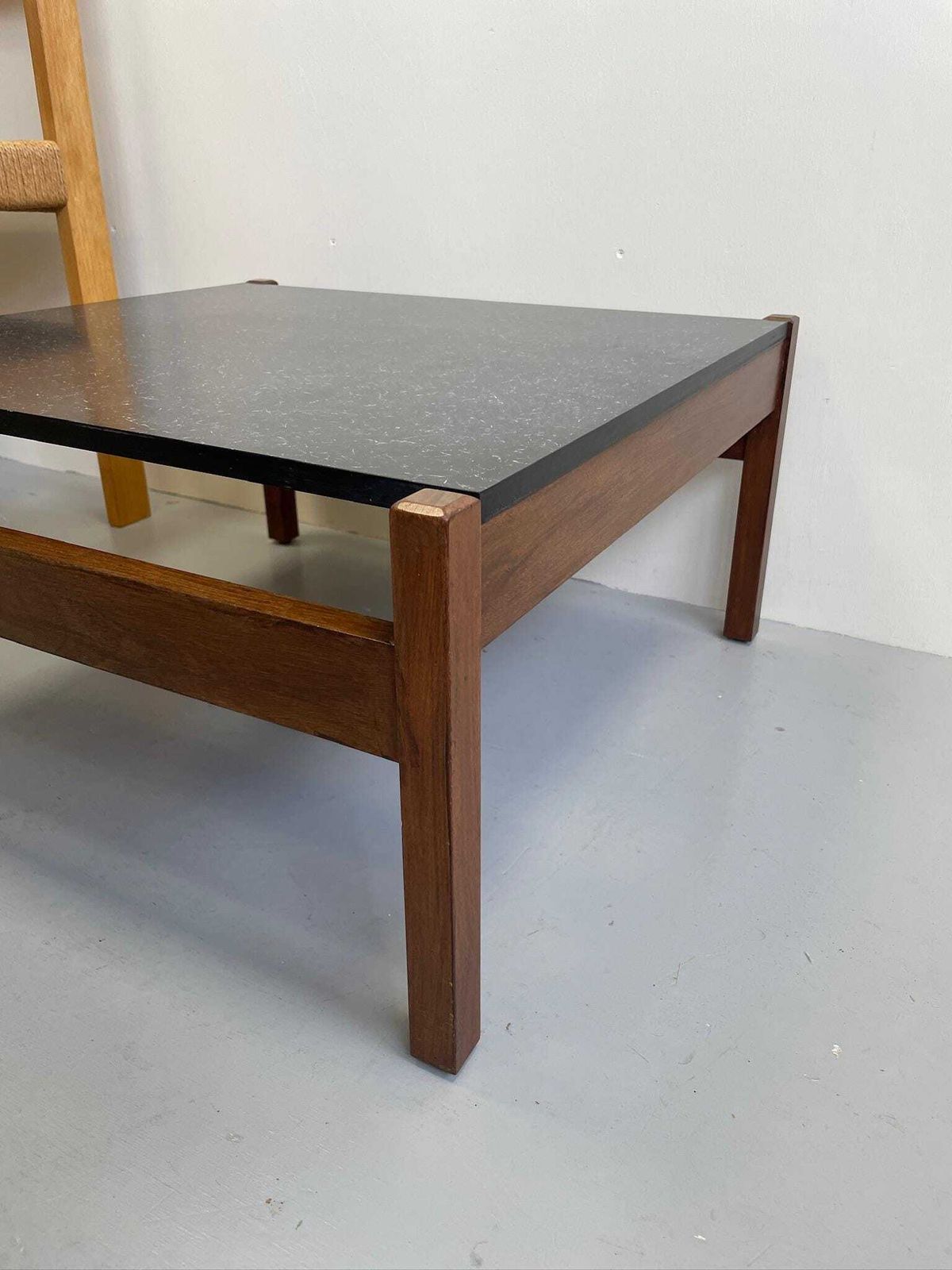 photo furniture Low Coffee Table Designed By Guy Rogers Black Formica Top And Chunky Modernist Frame