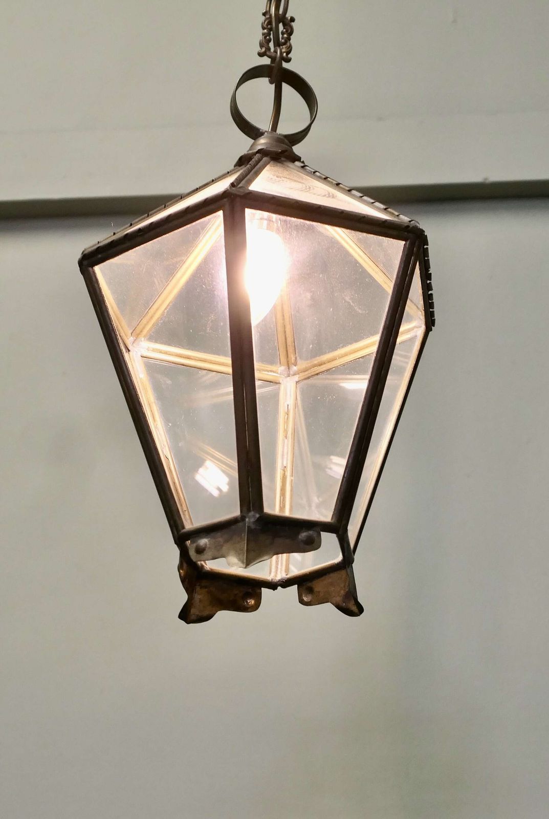 Arts And Crafts Brass & Glass Hall Lantern A Lovely Age Darkened Brass Lantern photo furniture