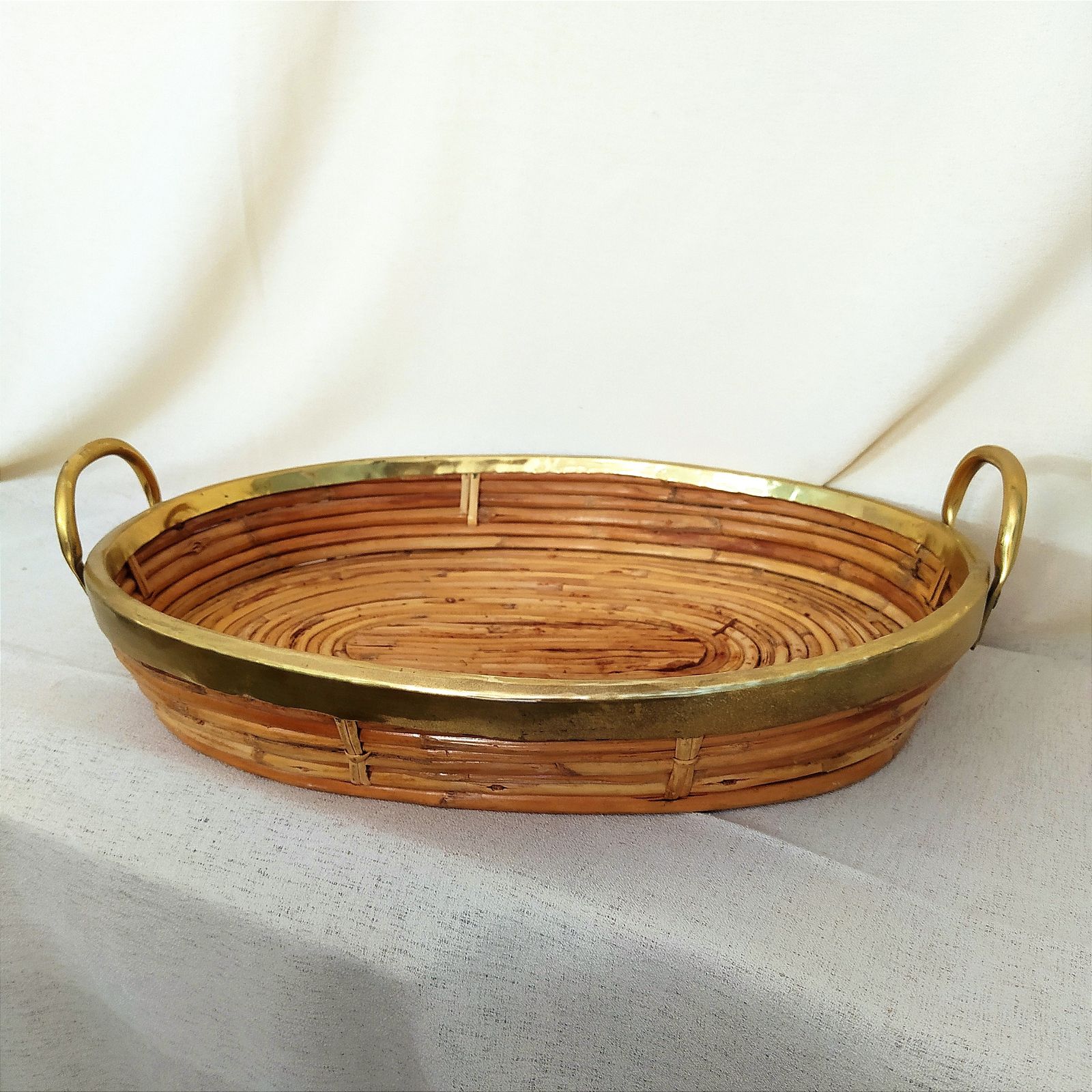 Home Decor 1970's Large Pencil Reed Basket. photo