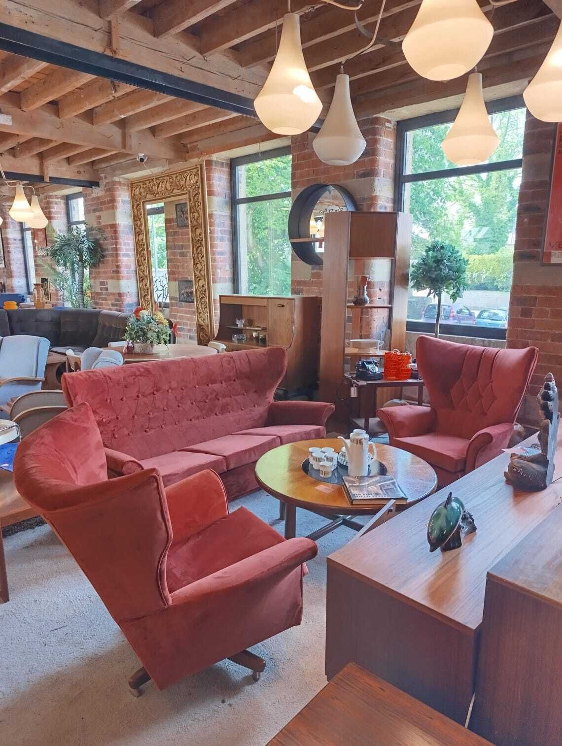Rare 1960s G Plan Blofeld Swivel And Tilt Three Piece Suite  Fully Restored In Burnt Orange Velvet