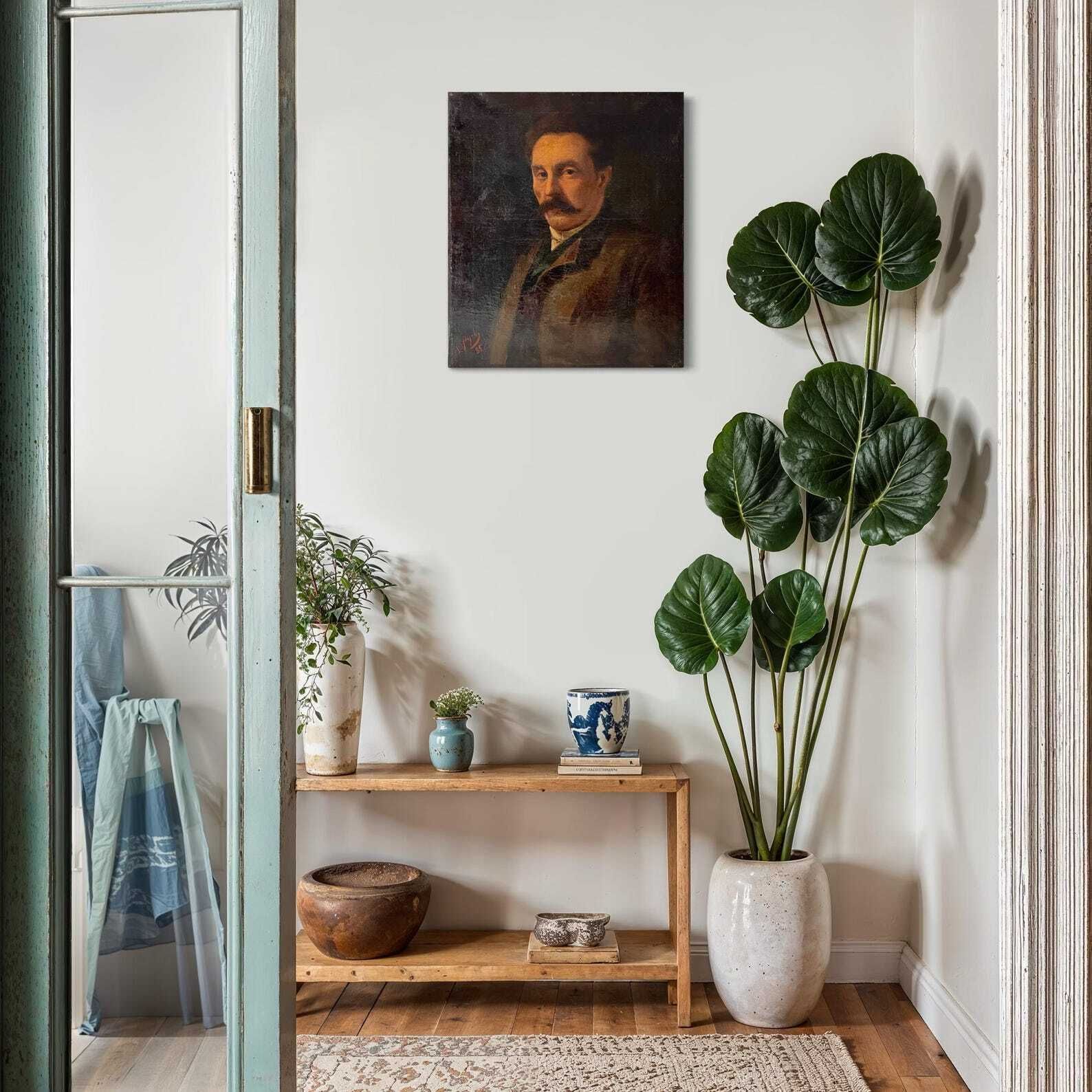 Frans antiek portret van een man, donker expressief olieverfschilderij op doek photo furniture