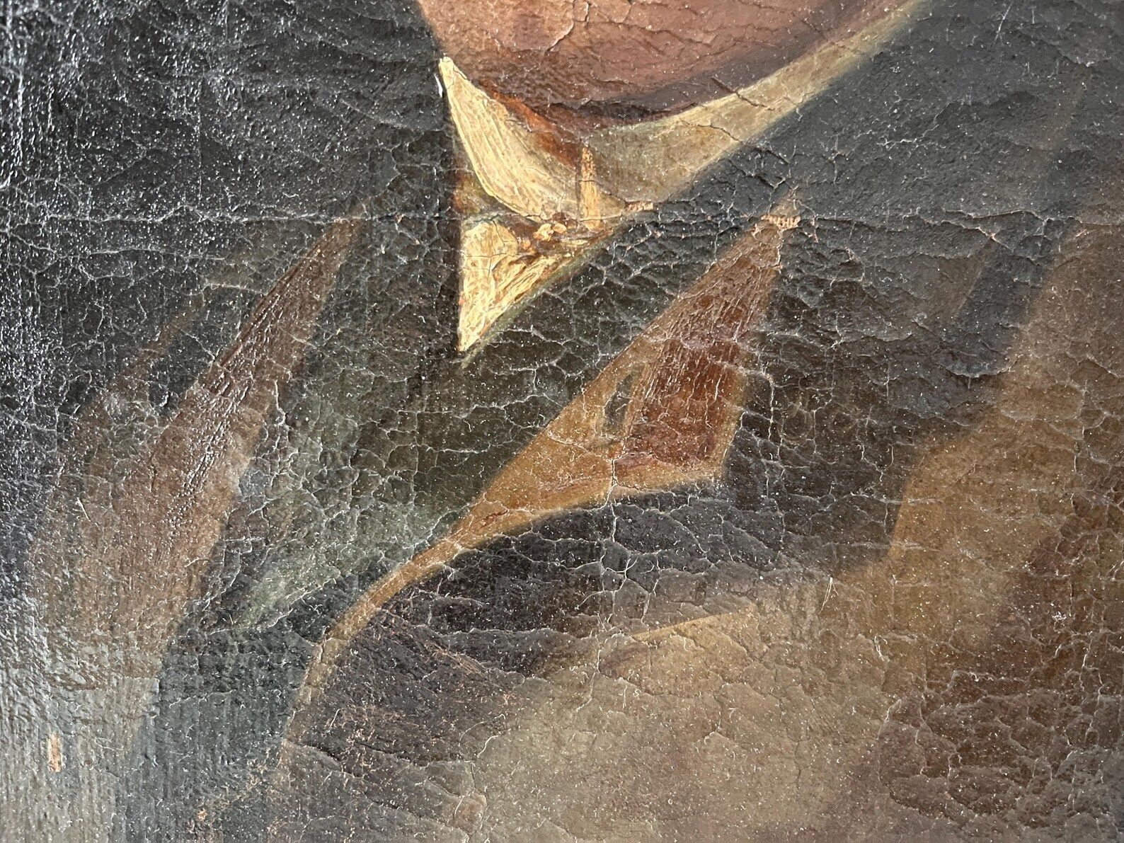 Original French Antique Portrait Of A Man, Dark Moody Oil On Canvas Painting photo vintage