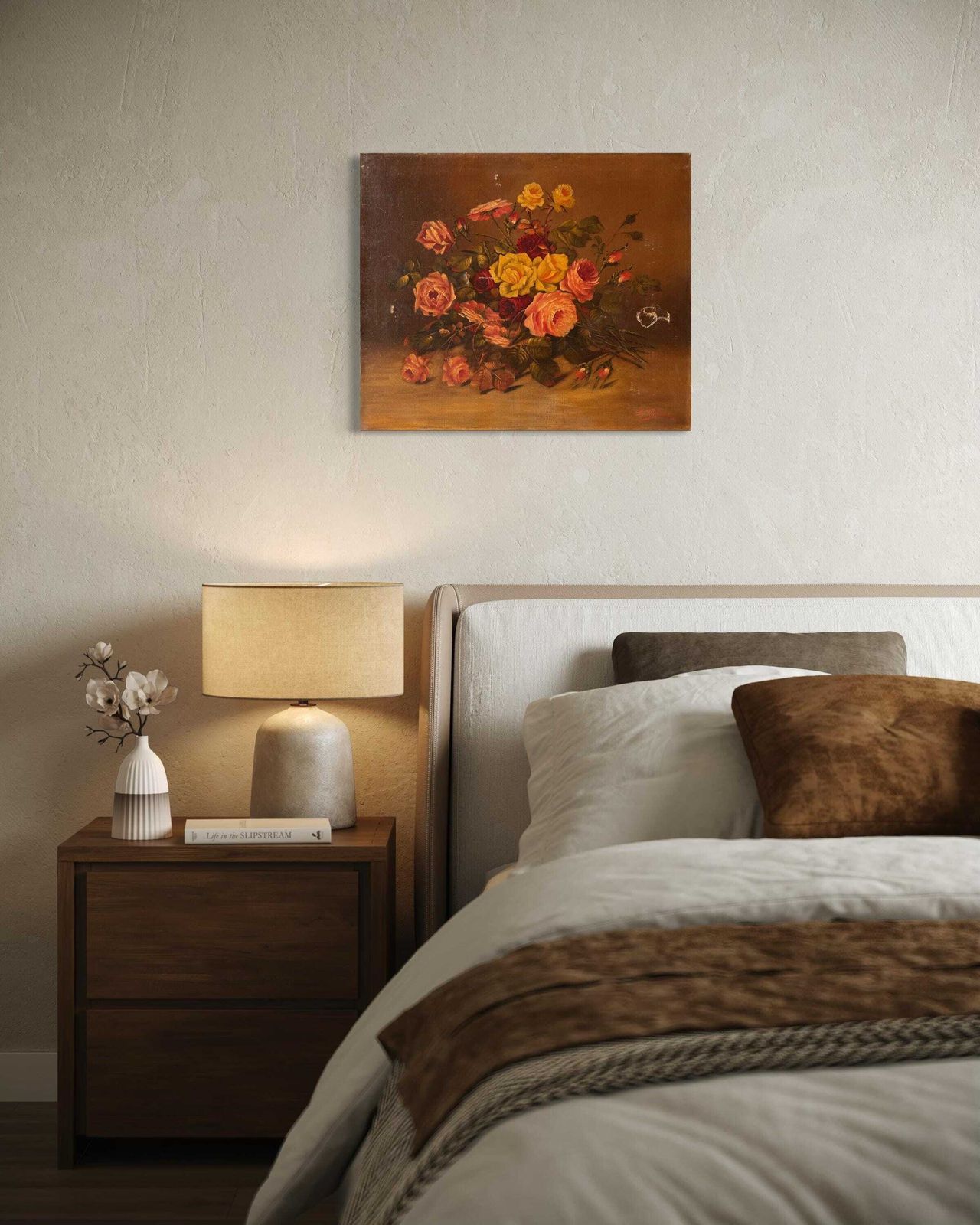 Nature morte aux roses, huile sur toile d'époque, peinture de fleurs, années 1900 photo for sale