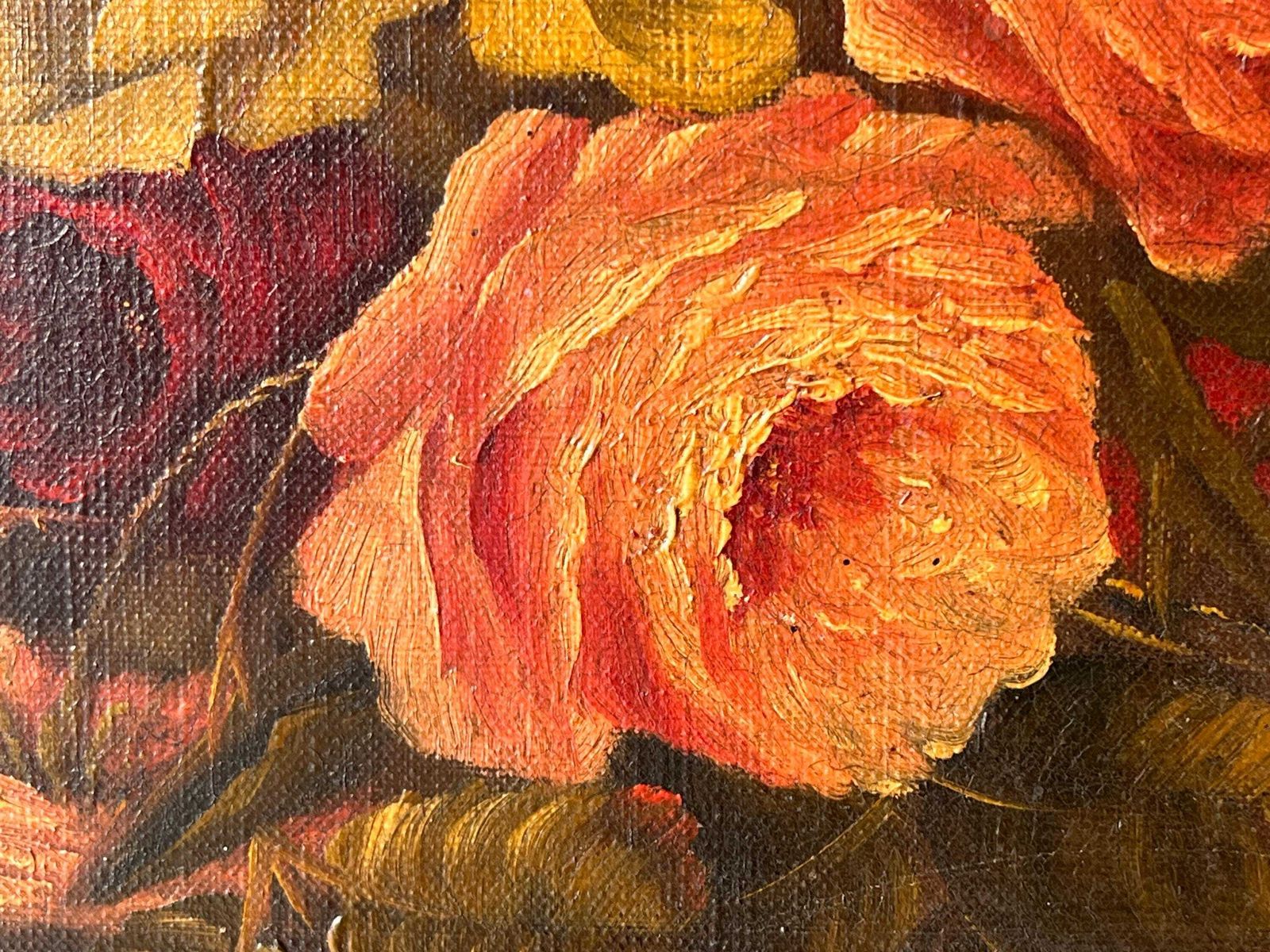 Nature morte aux roses, huile sur toile d'époque, peinture de fleurs, années 1900 photo Art