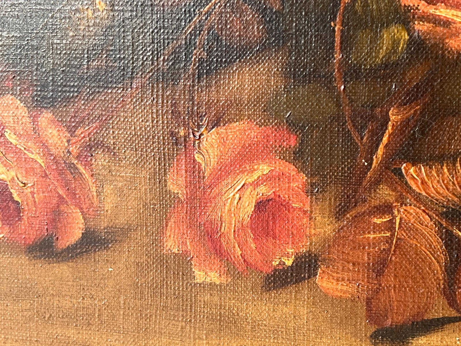 Nature morte aux roses, huile sur toile d'époque, peinture de fleurs, années 1900 photo 460.0