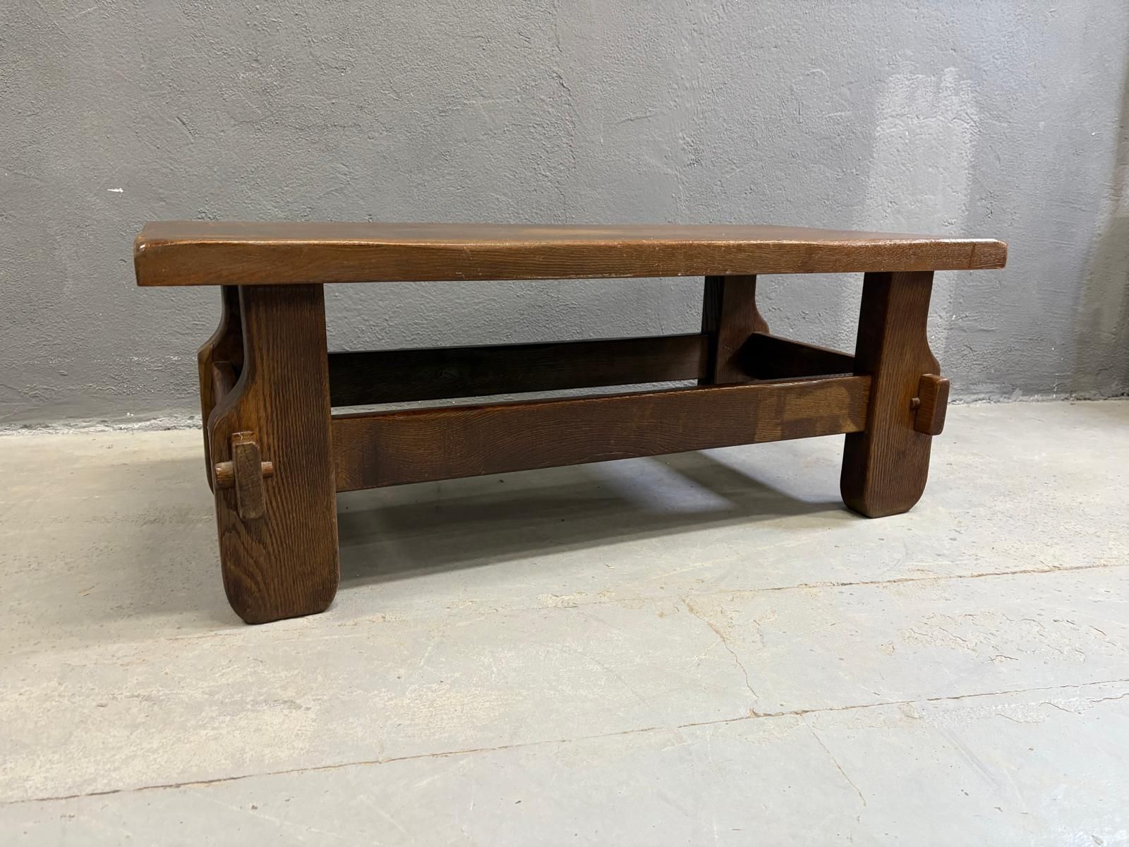 Brutalist salontafel van massief eiken, jaren 1970 photo 2144.0