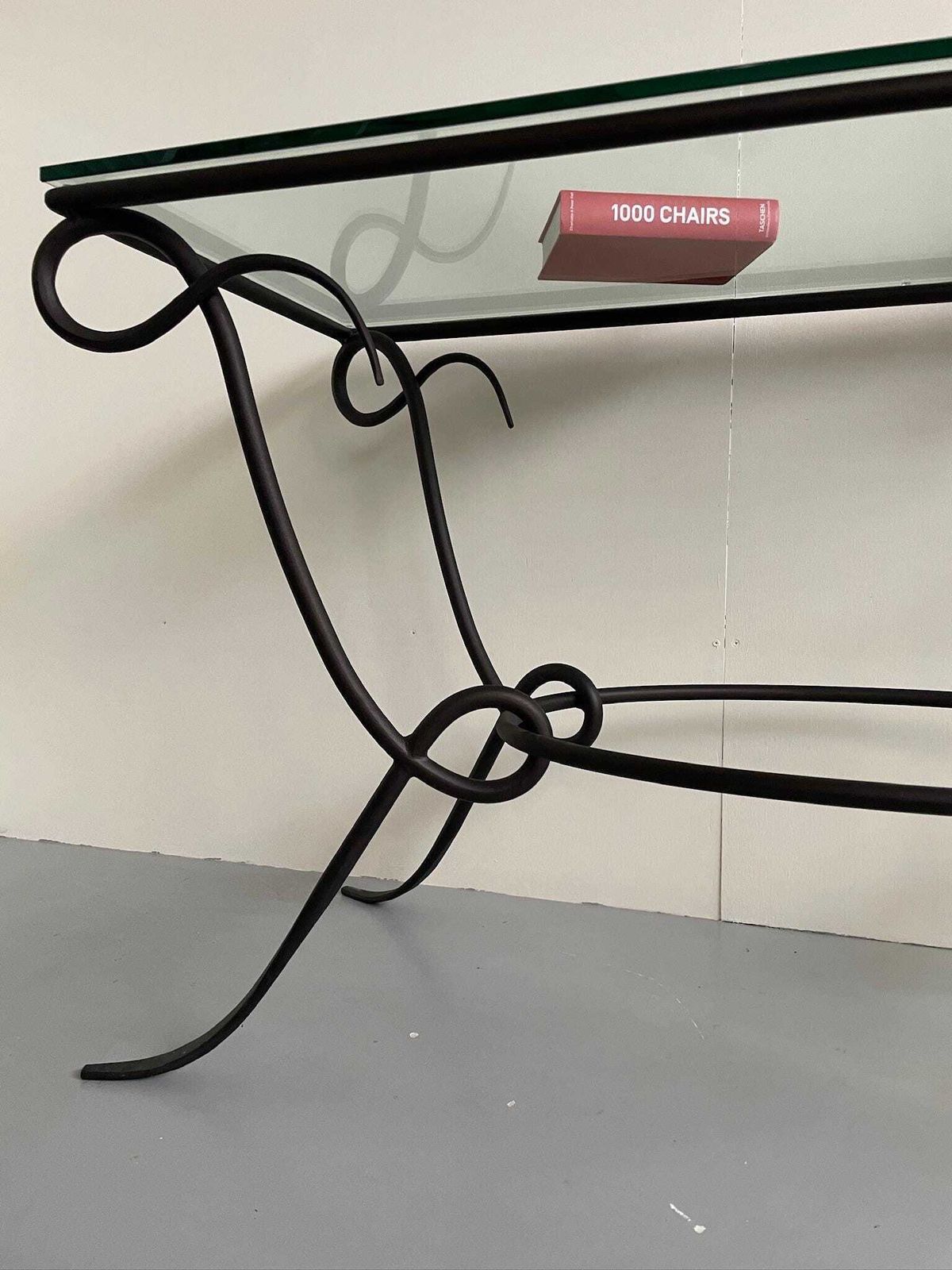 Stunning Large Wrought Iron Curly Console Table With Glass Top Postmodern photo Furniture