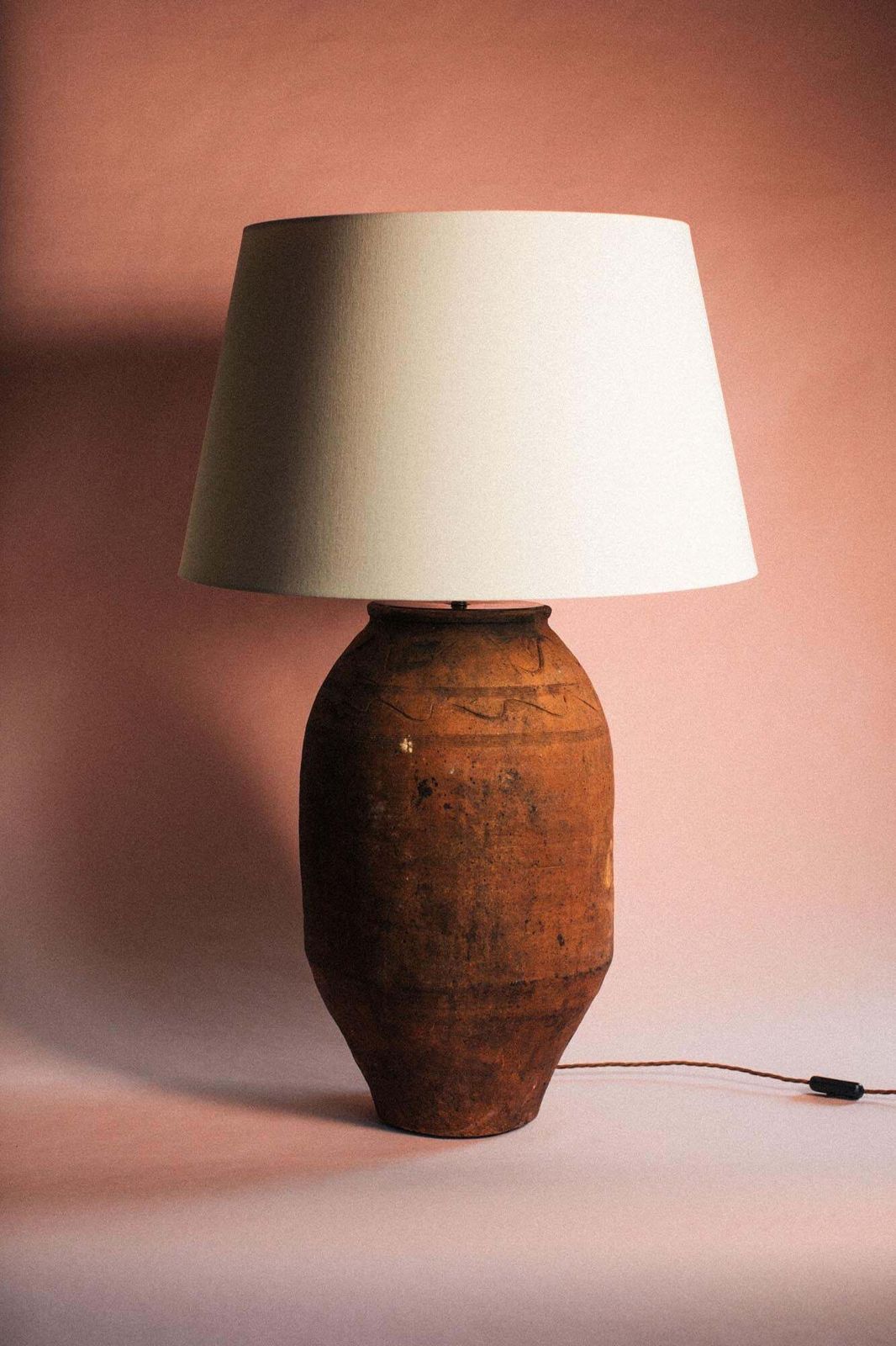 Carved Earth Terracotta Lamp
