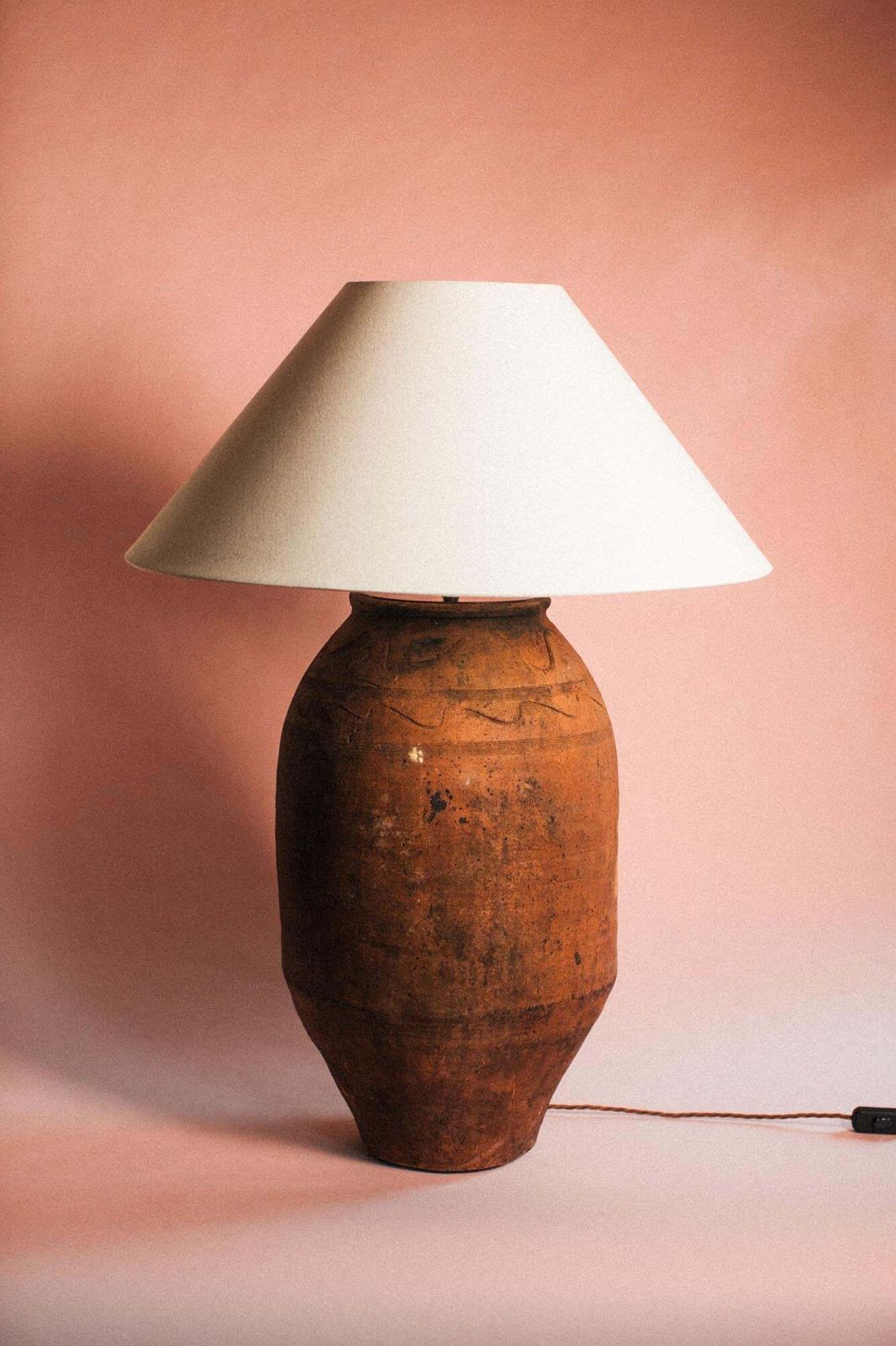 Carved Earth Terracotta Lamp photo 875.0