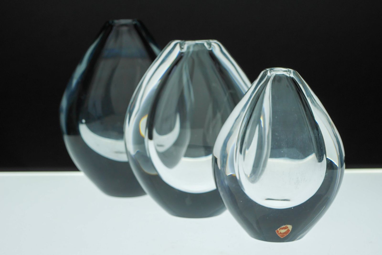 Vases en verre cristal Lucid Drop, Sven Palmqvist pour Orrefors, Suède, années 1950, lot de 3 photo vintage