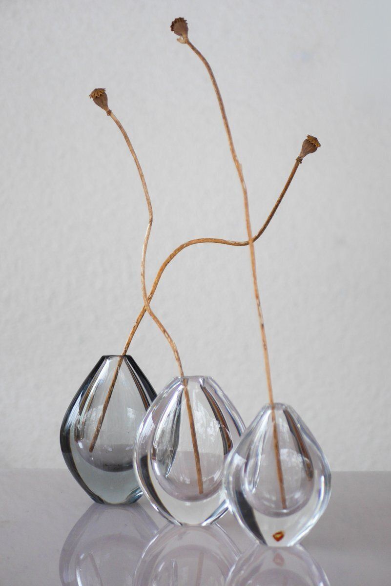 photo for sale Vases en verre cristal Lucid Drop, Sven Palmqvist pour Orrefors, Suède, années 1950, lot de 3