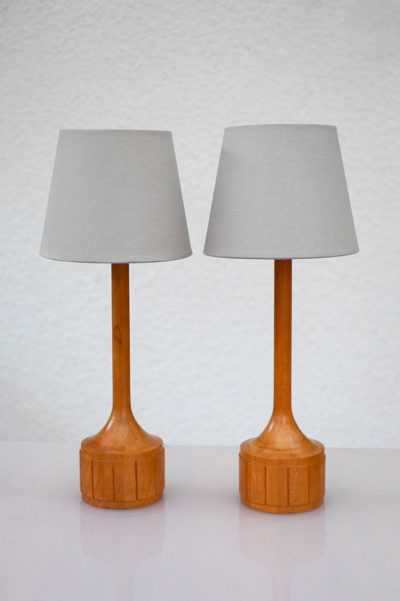 Scandinavian Oak Table Lamps From Elpe, Set Of 2 photo for sale
