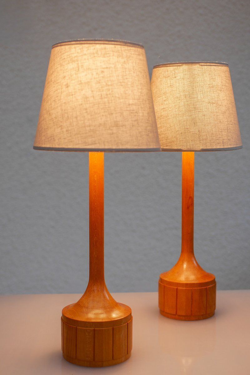 Scandinavian Oak Table Lamps From Elpe, Set Of 2 photo vinterior