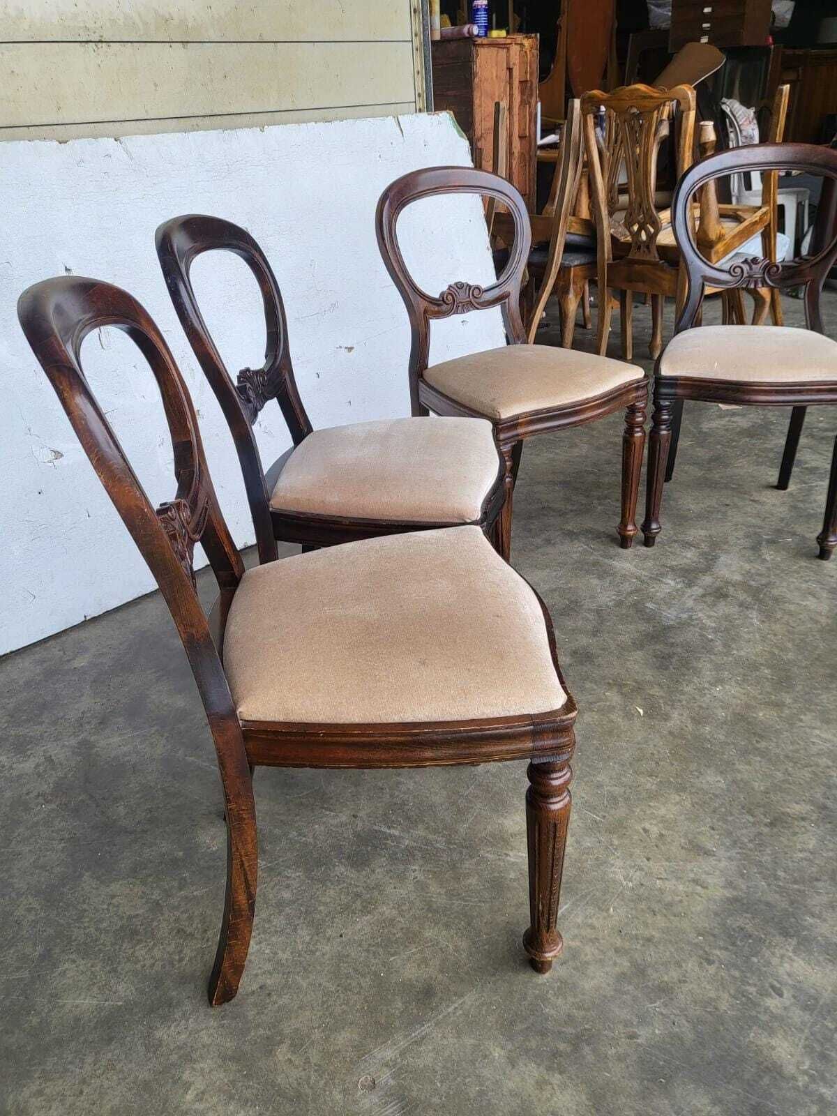 220.0 Antique Repro 4 Balloon Back Dining Chairs Cream photo