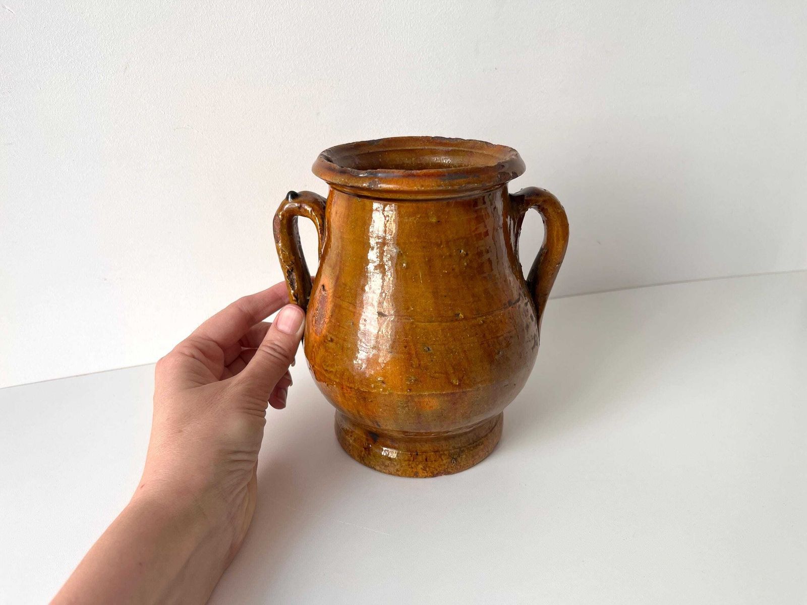 Antique French Terracotta Confit Pot, 19th Glazed Food Jar, Kitchen Decor photo furniture