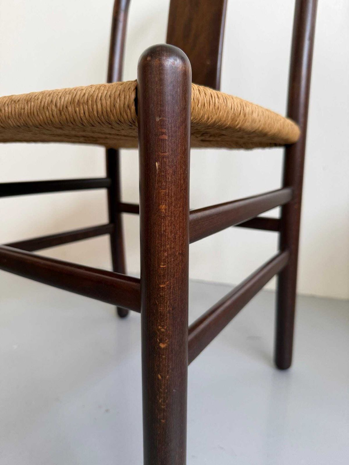 Pair Of Dark Brown Dining Chairs Rope Seat By Annig Sarian For Montina photo vinterior