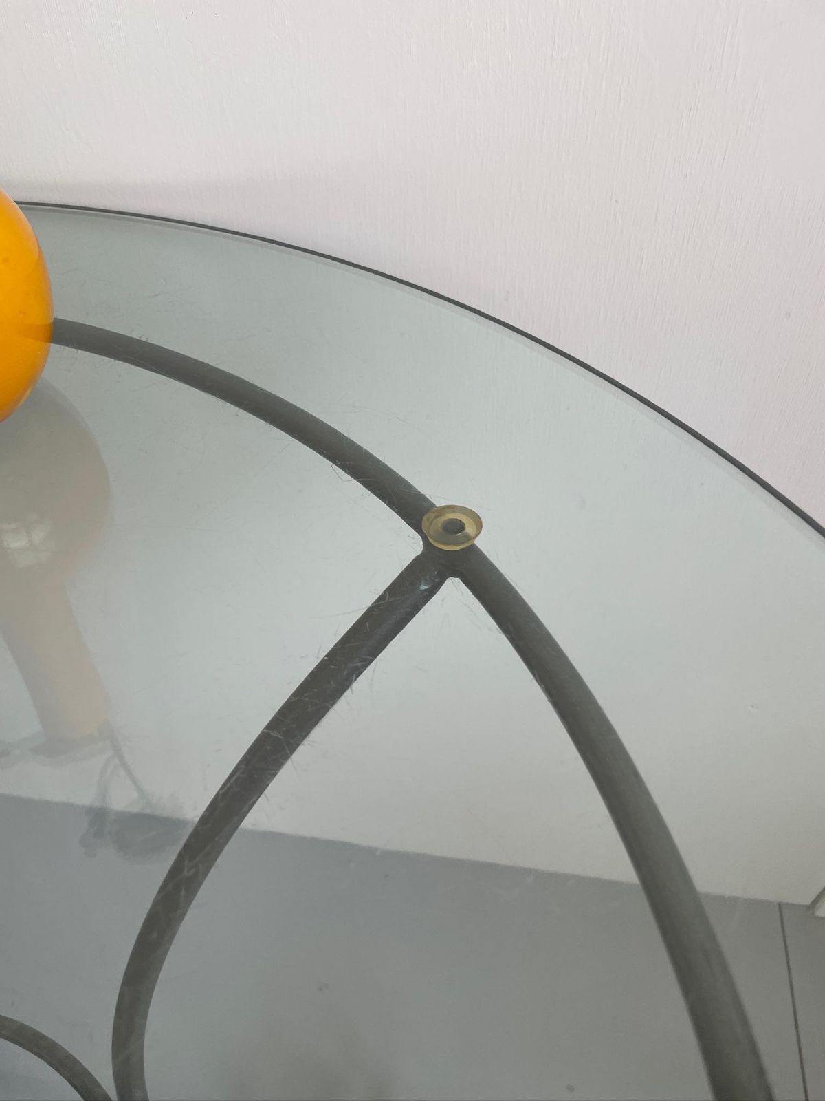Vintage 80s Postmodern Metal Dining Or Garden Table Round Glass Top Curly Spiral photo 395.0