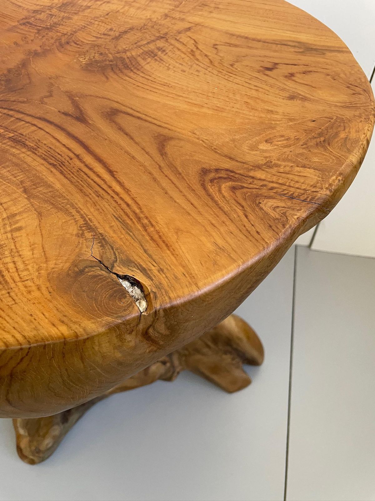 Large Chunky Natural Wooden Tree Root Side Table With Thick Solid Top photo 185.0