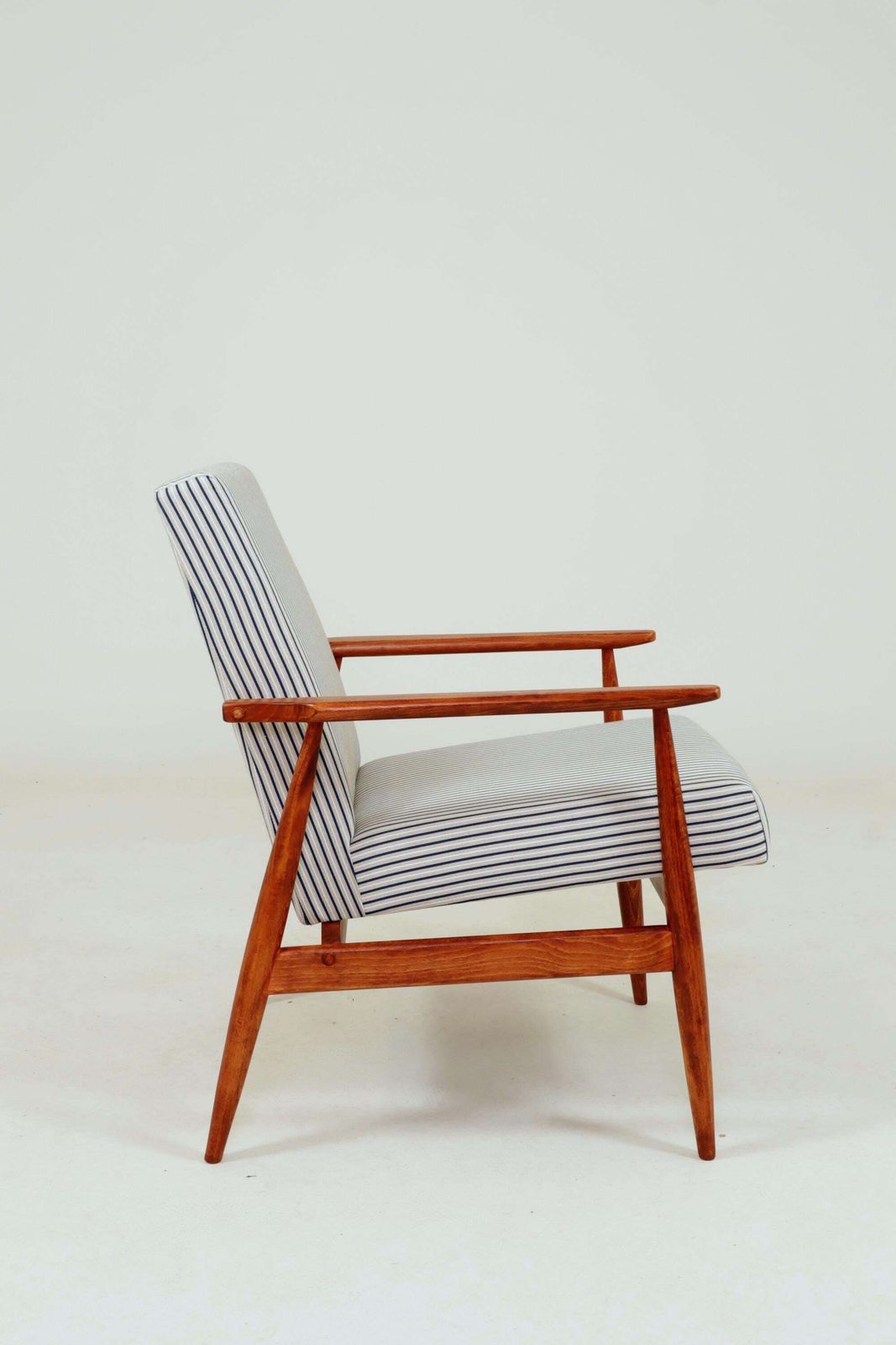 Lounge Chair With Footstool Vintage Stripe Fabric Mid Century Design, 1960 photo vinterior