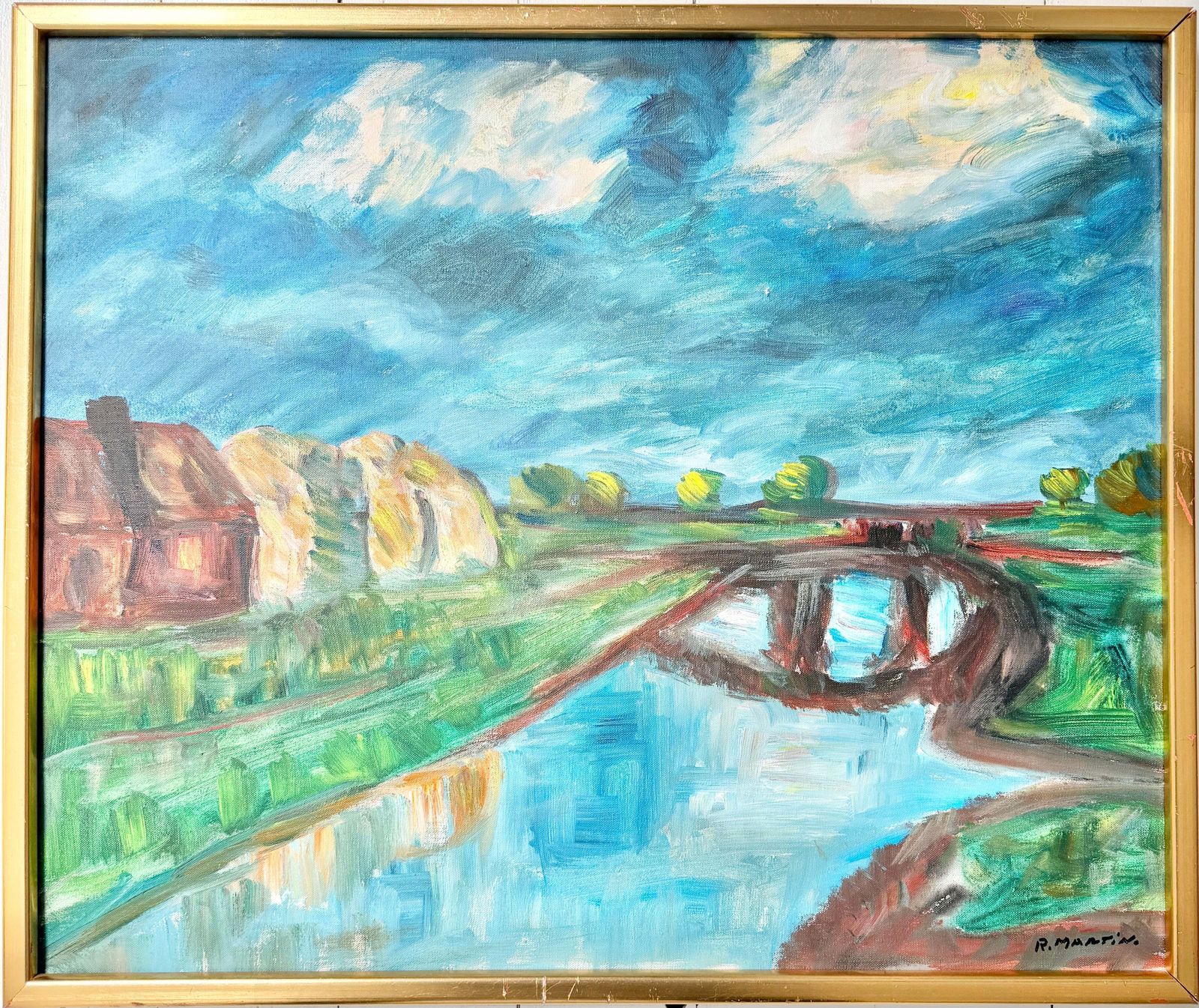 Bridge Over Quiet Waters. Vintage Zweeds olieschilderij van Yrjö Edelmann.