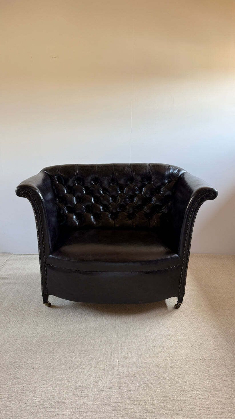 English Button Back Leather Sofa, C.1920 photo for sale