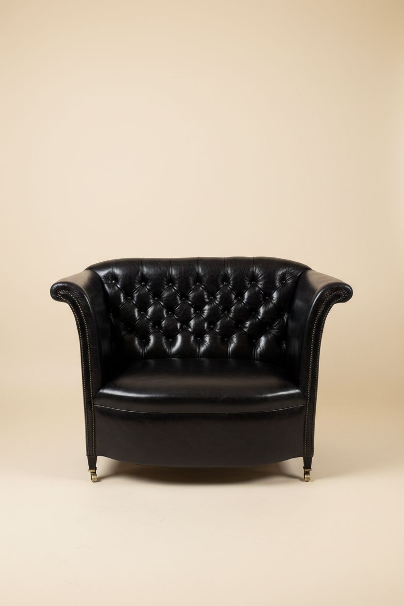 photo for sale English Button Back Leather Sofa, C.1920