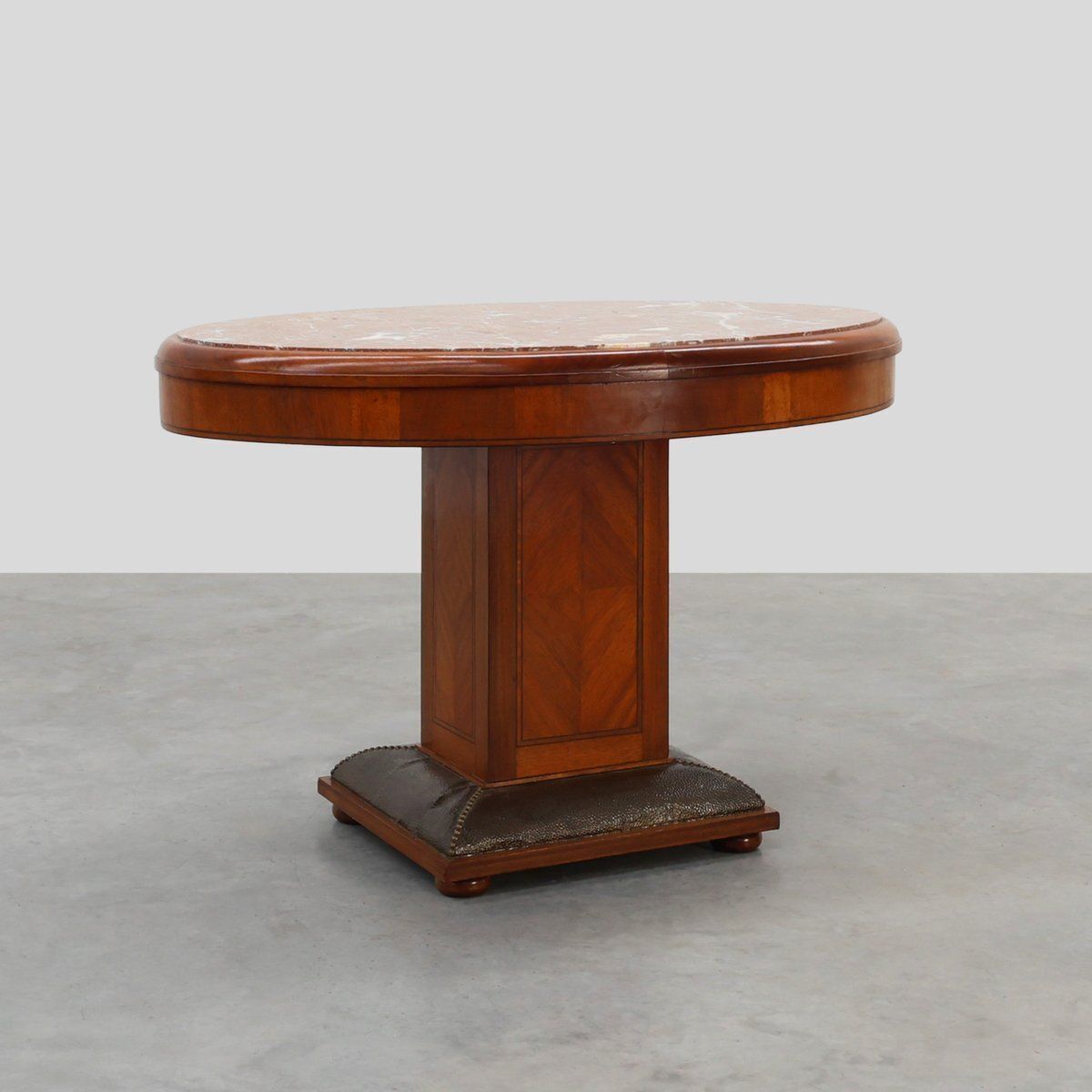 Art Deco Oval Side Table In Walnut With Marble Top From De Coene, Belgium, 1925