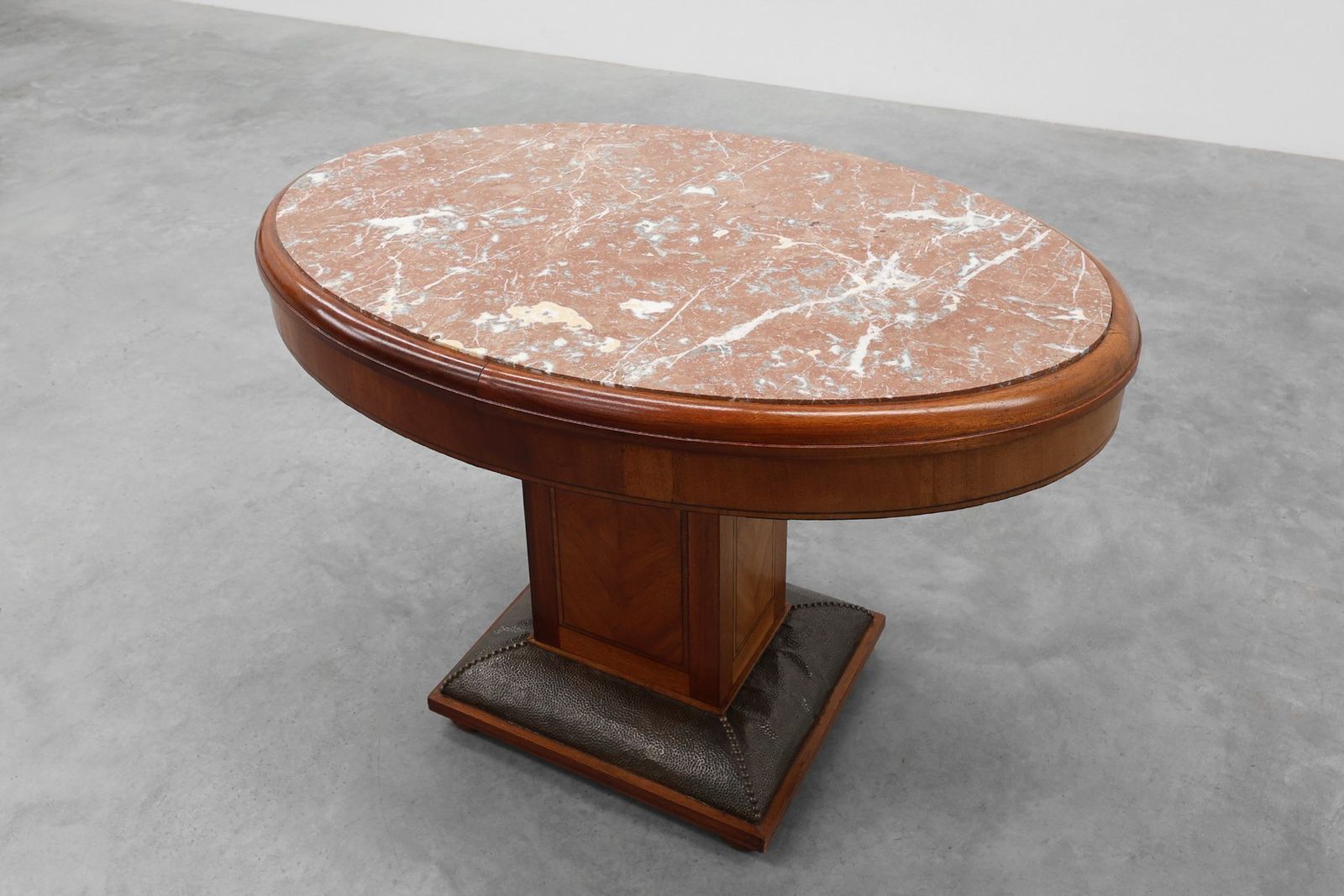 Art Deco Oval Side Table In Walnut With Marble Top From De Coene, Belgium, 1925 photo vinterior