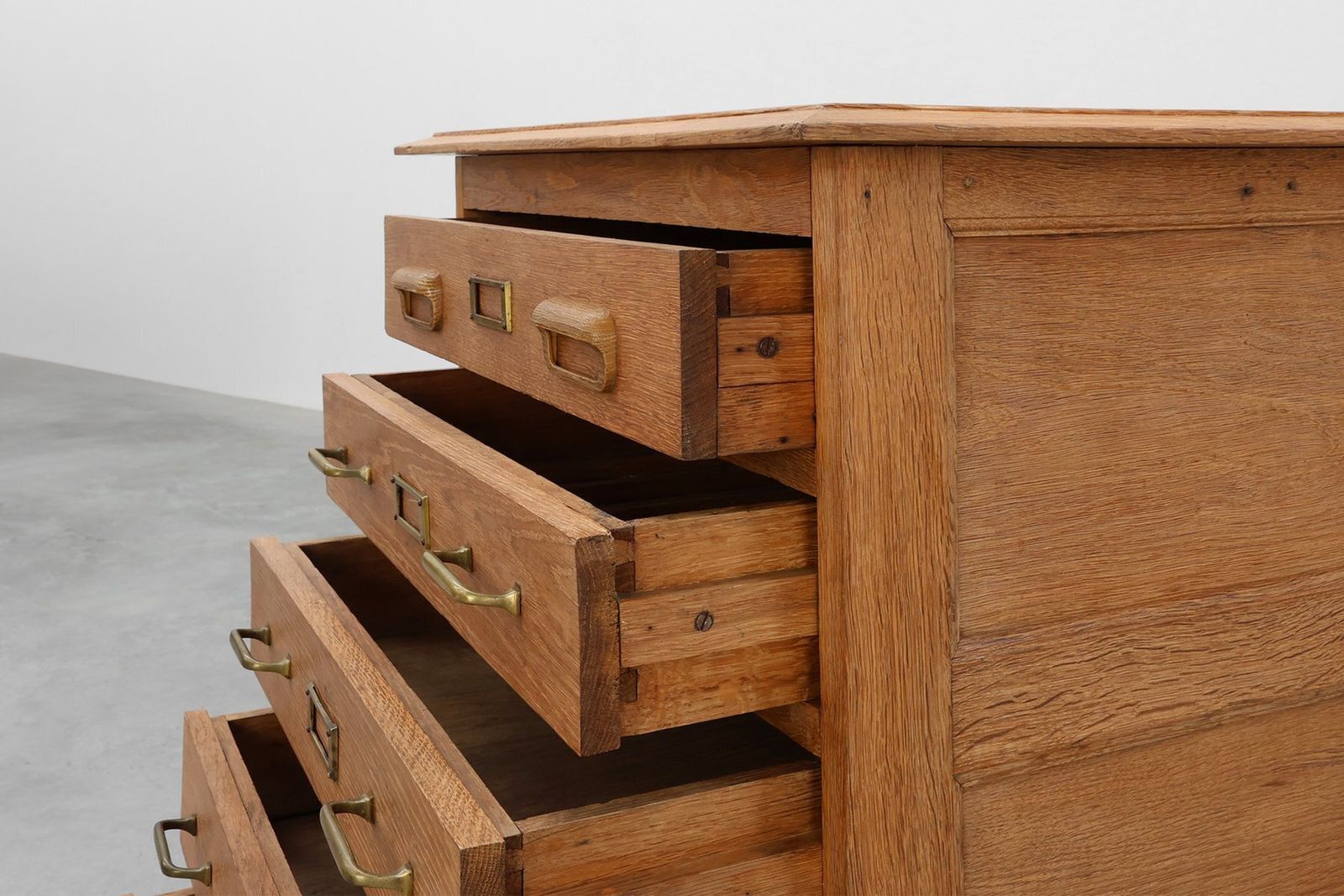 Industrial Oak Filing Cabinet With Brass Handles, United Kingdom, 1920s photo vintage