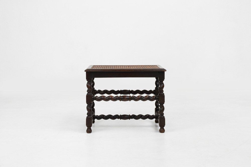 French Wooden Stool With Rattan Top, 1880s photo for sale