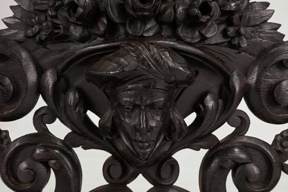 Baroque Carved Black Wooden Sculptured Shelf, France, 1850s photo buy