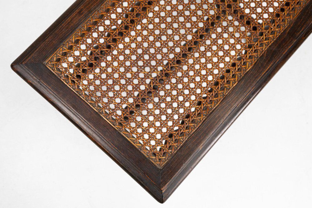 1868.0 French Wooden Stool With Rattan Top, 1880s photo