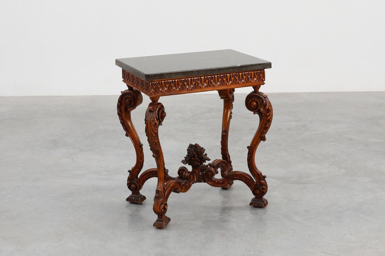 Napoleon III Style Carved Walnut Side Tables With Bluestone Tops, 1890s, Set Of 2 photo furniture